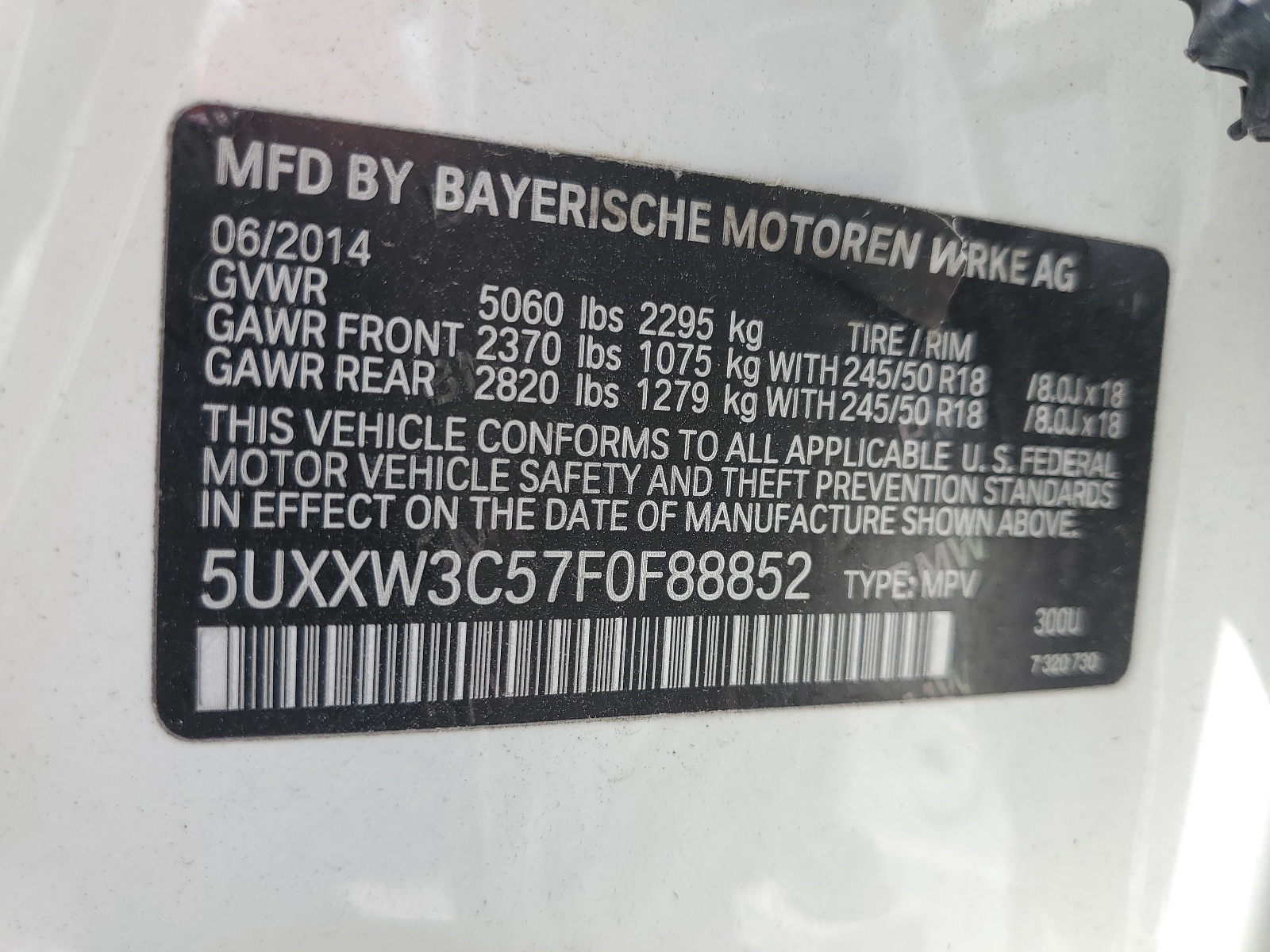 5UXXW3C57F0F88852 2015 BMW X4 xDrive28I