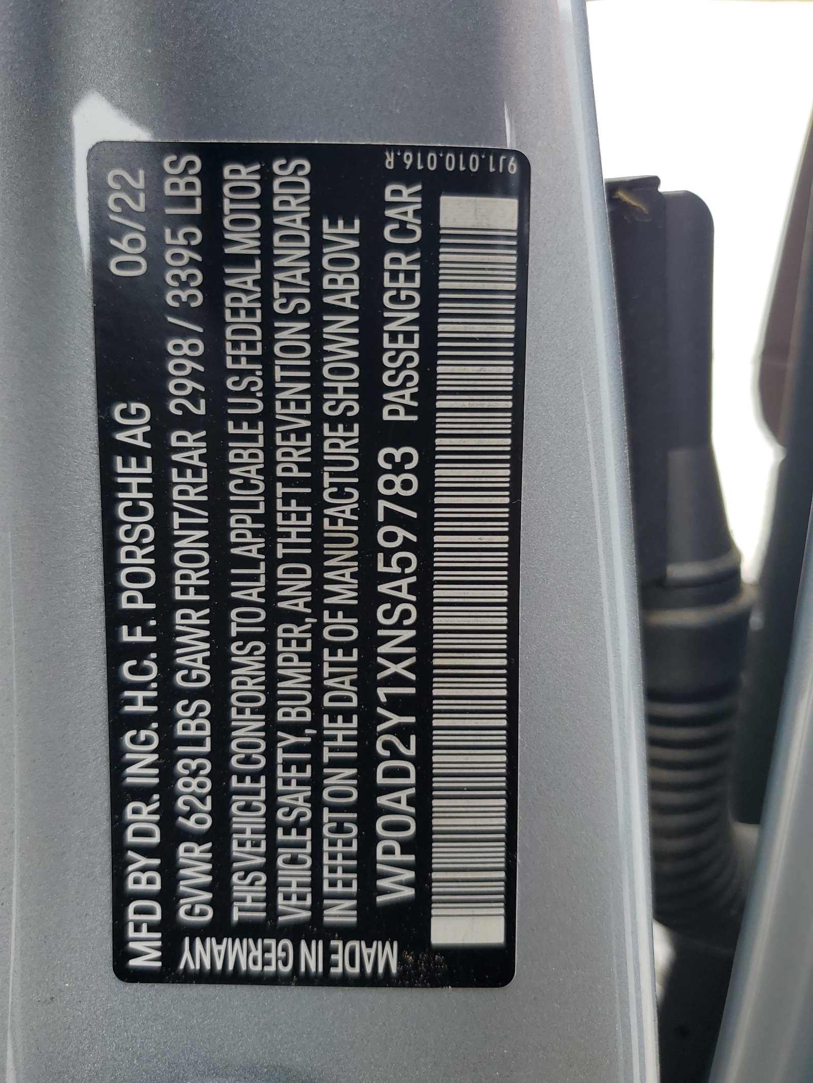 WP0AD2Y1XNSA59783 2022 Porsche Taycan Gts