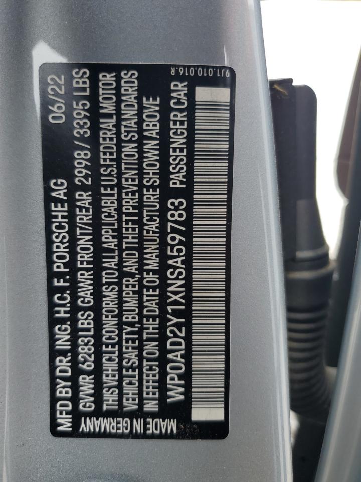 2022 Porsche Taycan Gts VIN: WP0AD2Y1XNSA59783 Lot: 60554034