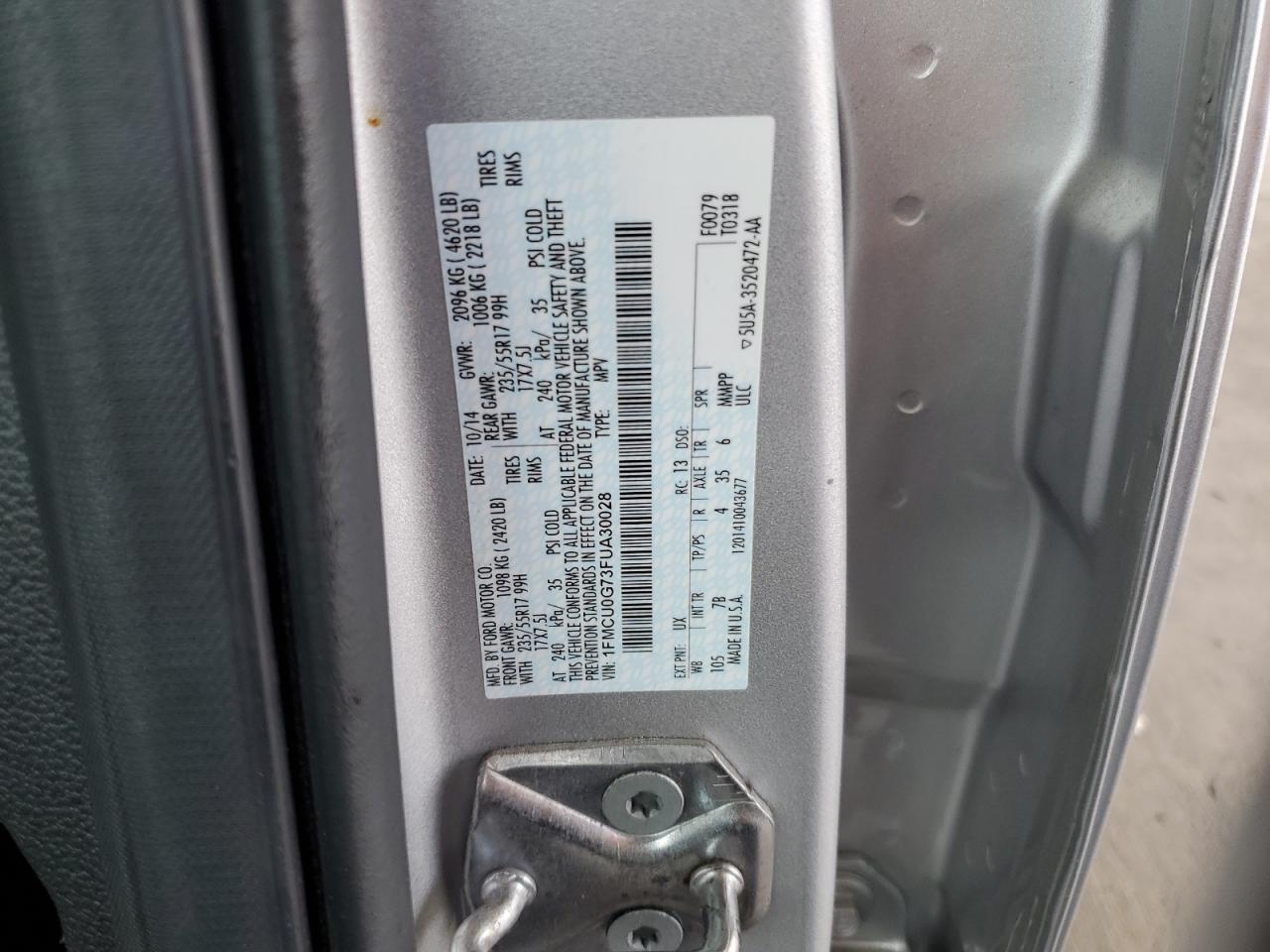 2015 Ford Escape Se VIN: 1FMCU0G73FUA30028 Lot: 65074844