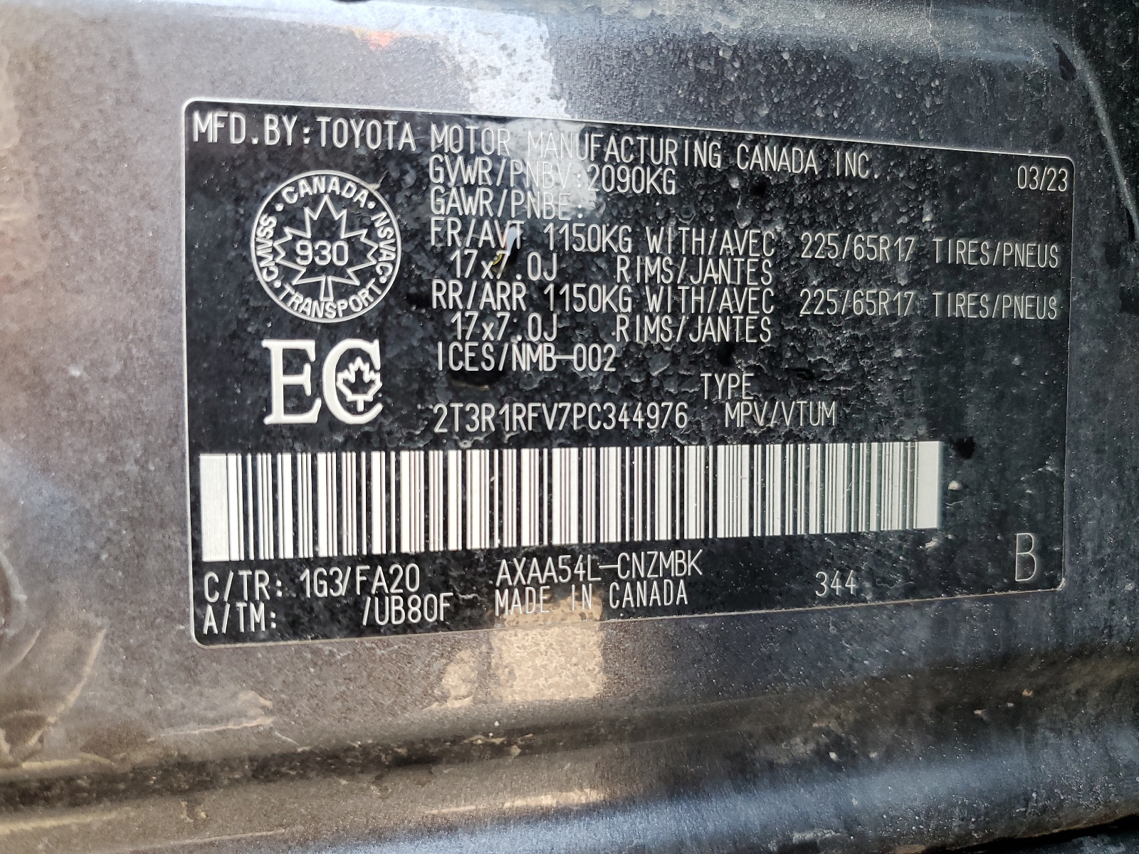 2T3R1RFV7PC344976 2023 Toyota Rav4 Xle