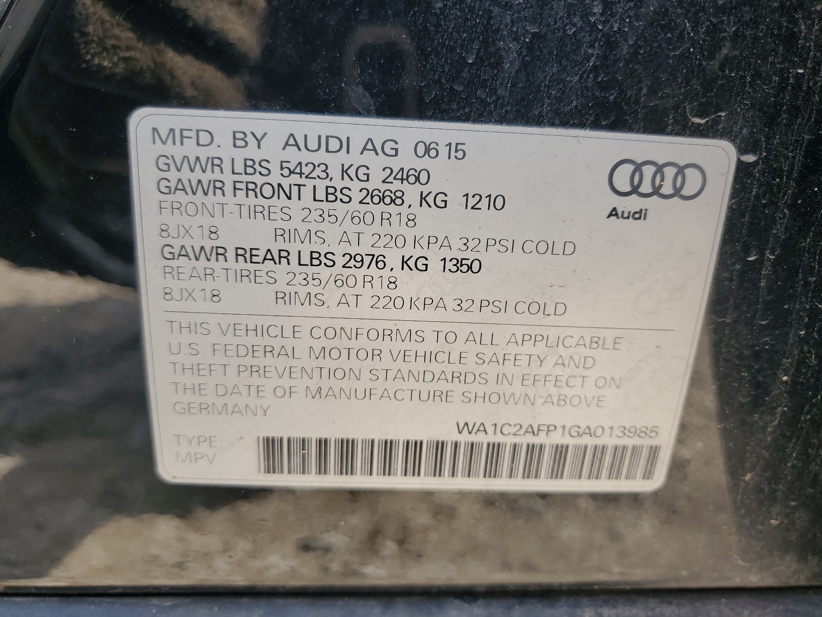 2016 Audi Q5 Premium vin: WA1C2AFP1GA013985