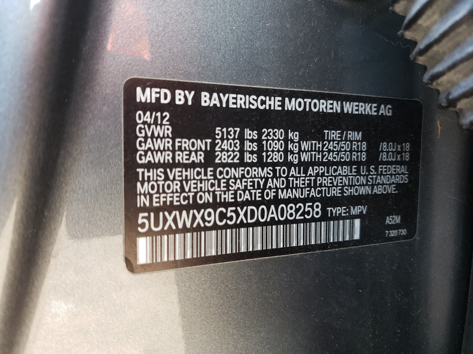 5UXWX9C5XD0A08258 2013 BMW X3 xDrive28I