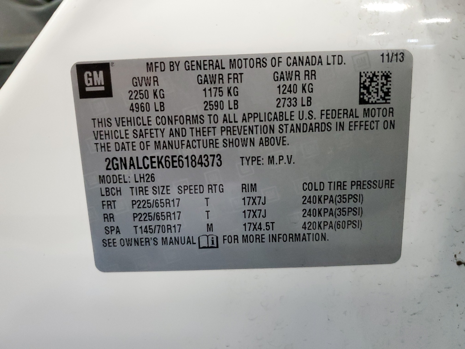 2GNALCEK6E6184373 2014 Chevrolet Equinox Lt