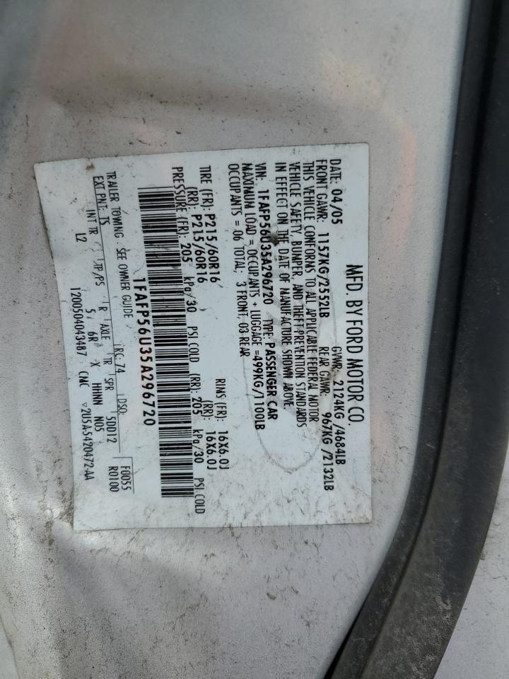 2005 Ford Taurus Sel VIN: 1FAFP56U35A296720 Lot: 61460594