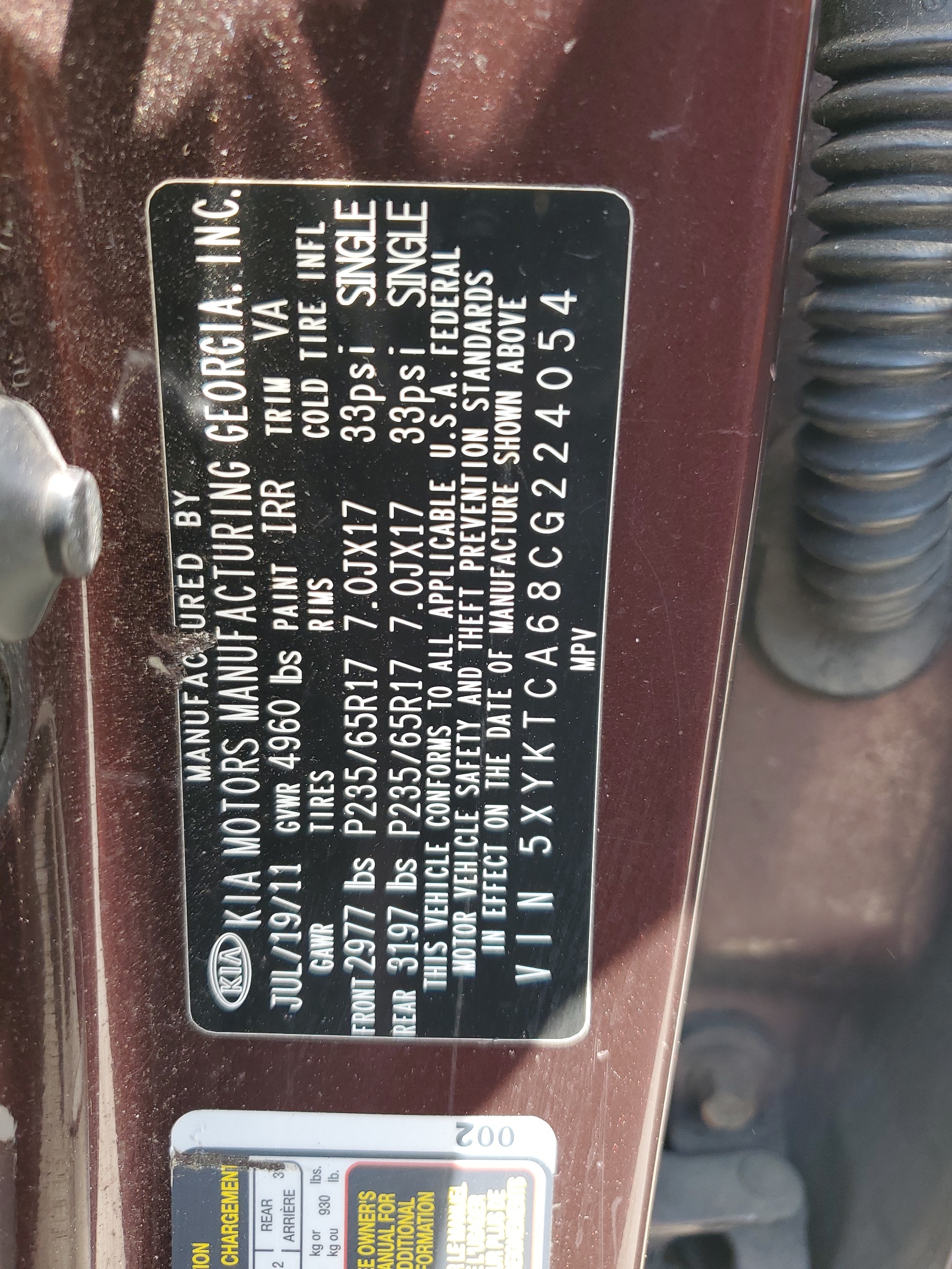 5XYKTCA68CG224054 2012 Kia Sorento Base