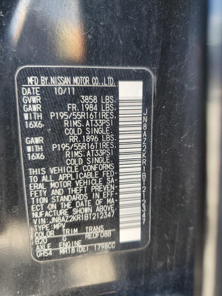 2011 Nissan Cube Base VIN: JN8AZ2KR1BT212347 Lot: 61871134