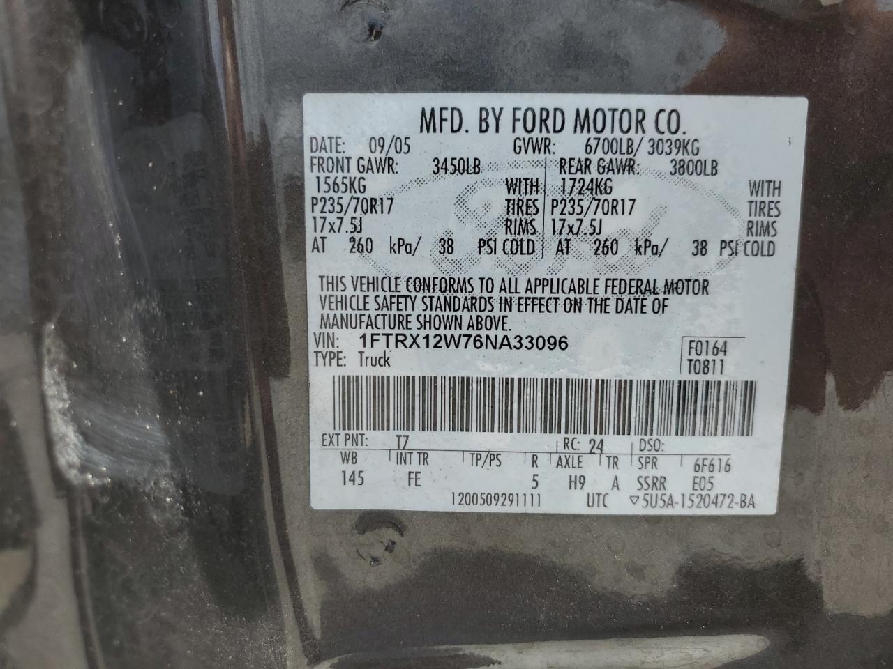 2006 Ford F150 VIN: 1FTRX12W76NA33096 Lot: 65004544