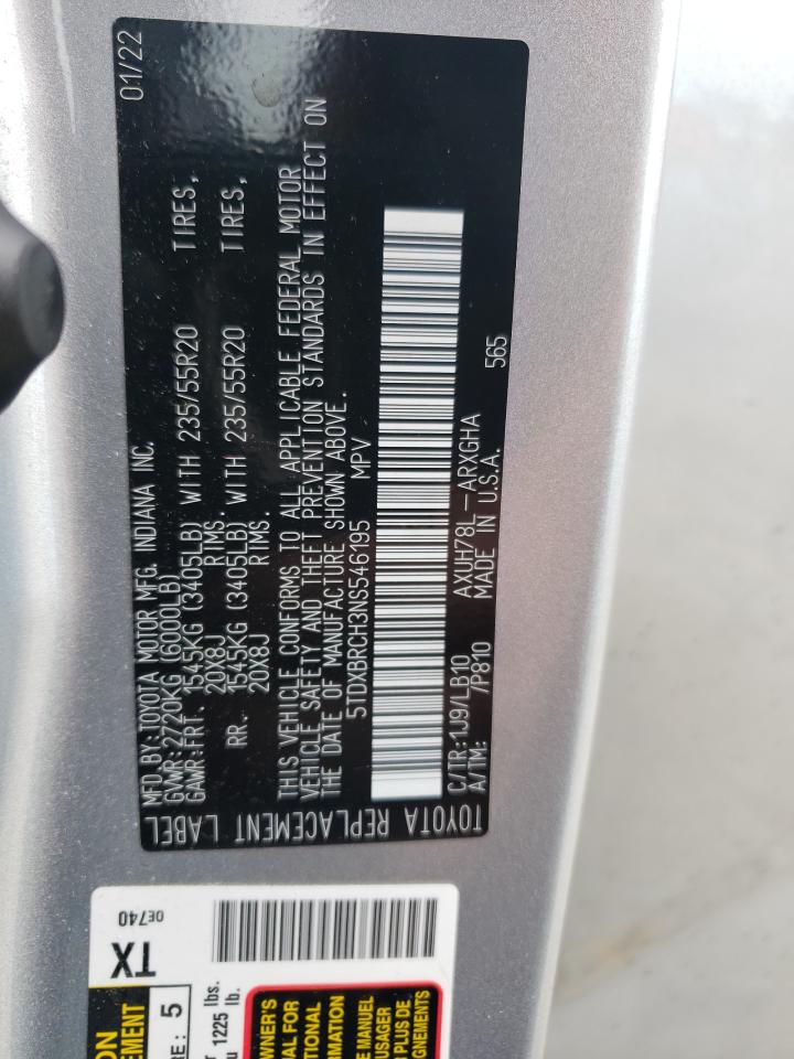 2022 Toyota Highlander Hybrid Limited VIN: 5TDXBRCH3NS546195 Lot: 61723264