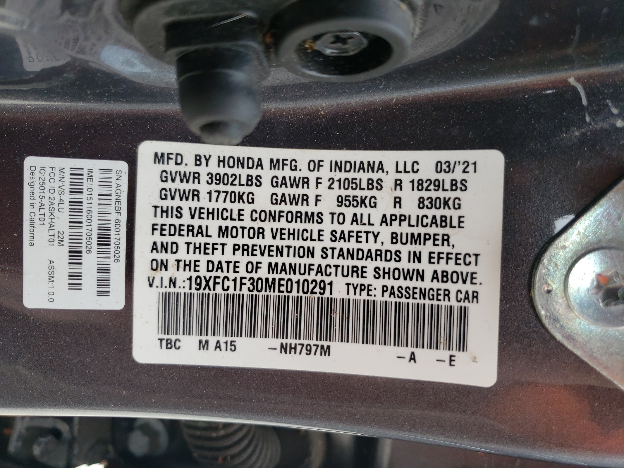 2021 Honda Civic Ex vin: 19XFC1F30ME010291