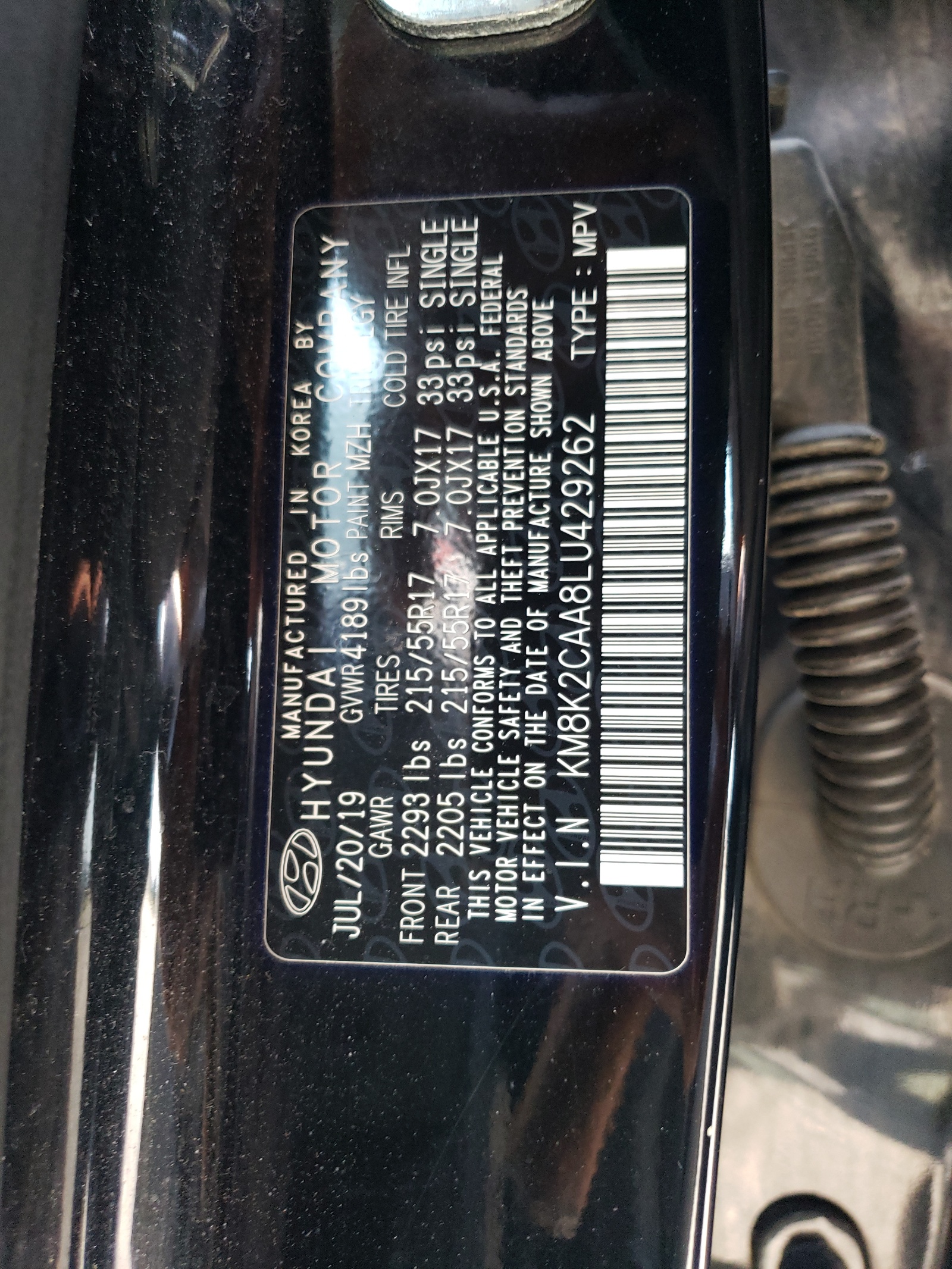 KM8K2CAA8LU429262 2020 Hyundai Kona Sel