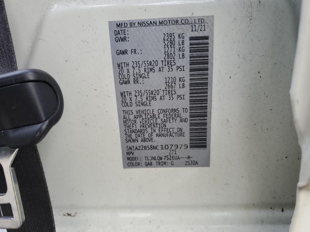 2022 Nissan Murano Sv VIN: 5N1AZ2BS8NC107979 Lot: 62126614