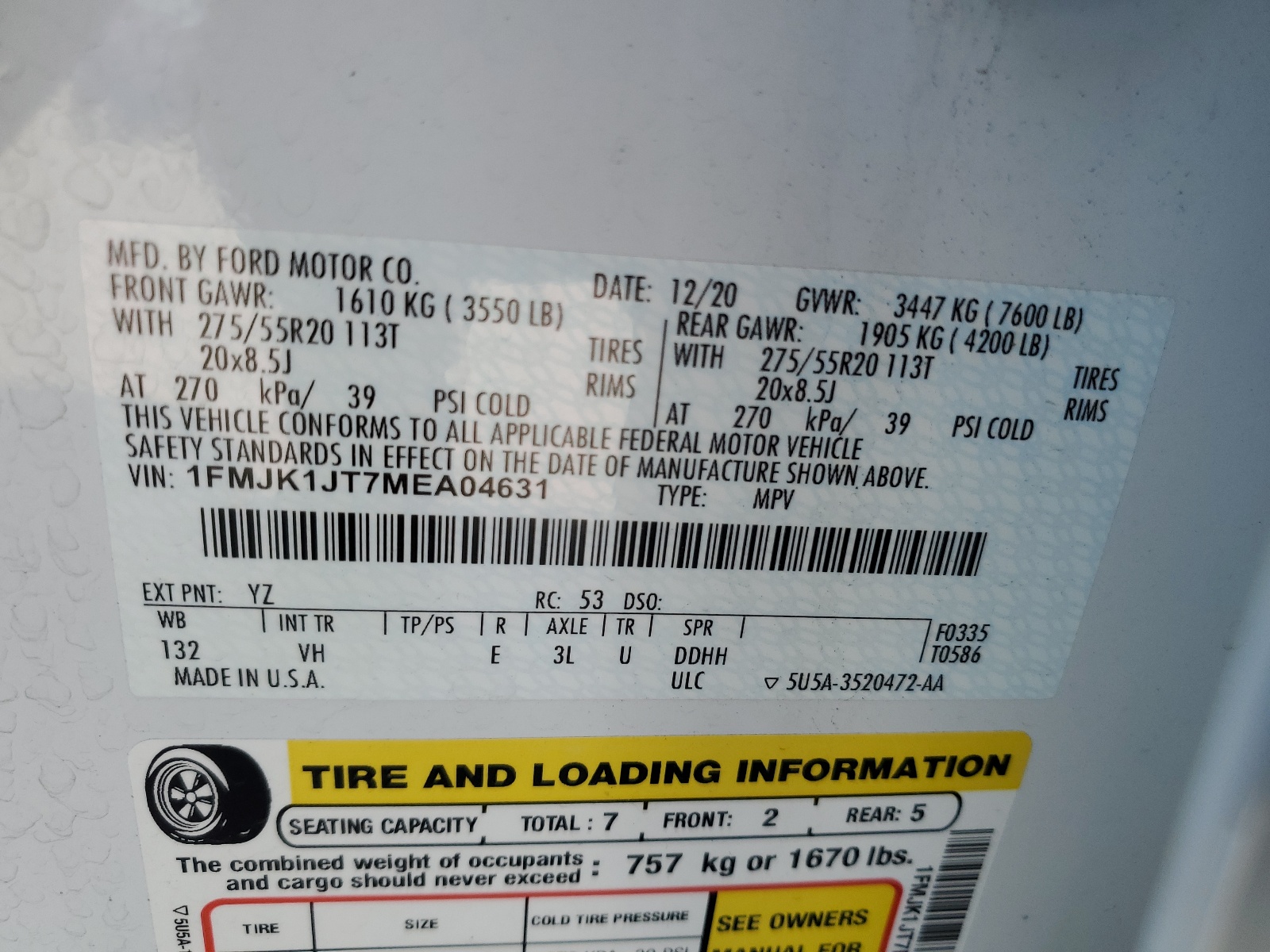 1FMJK1JT7MEA04631 2021 Ford Expedition Max Xlt