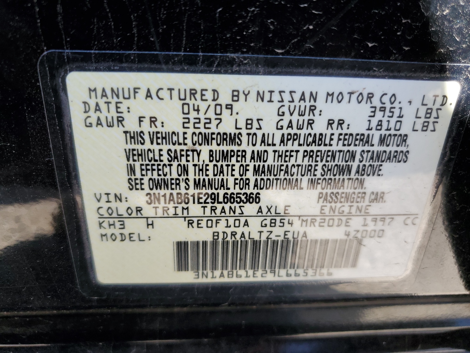 3N1AB61E29L665366 2009 Nissan Sentra 2.0