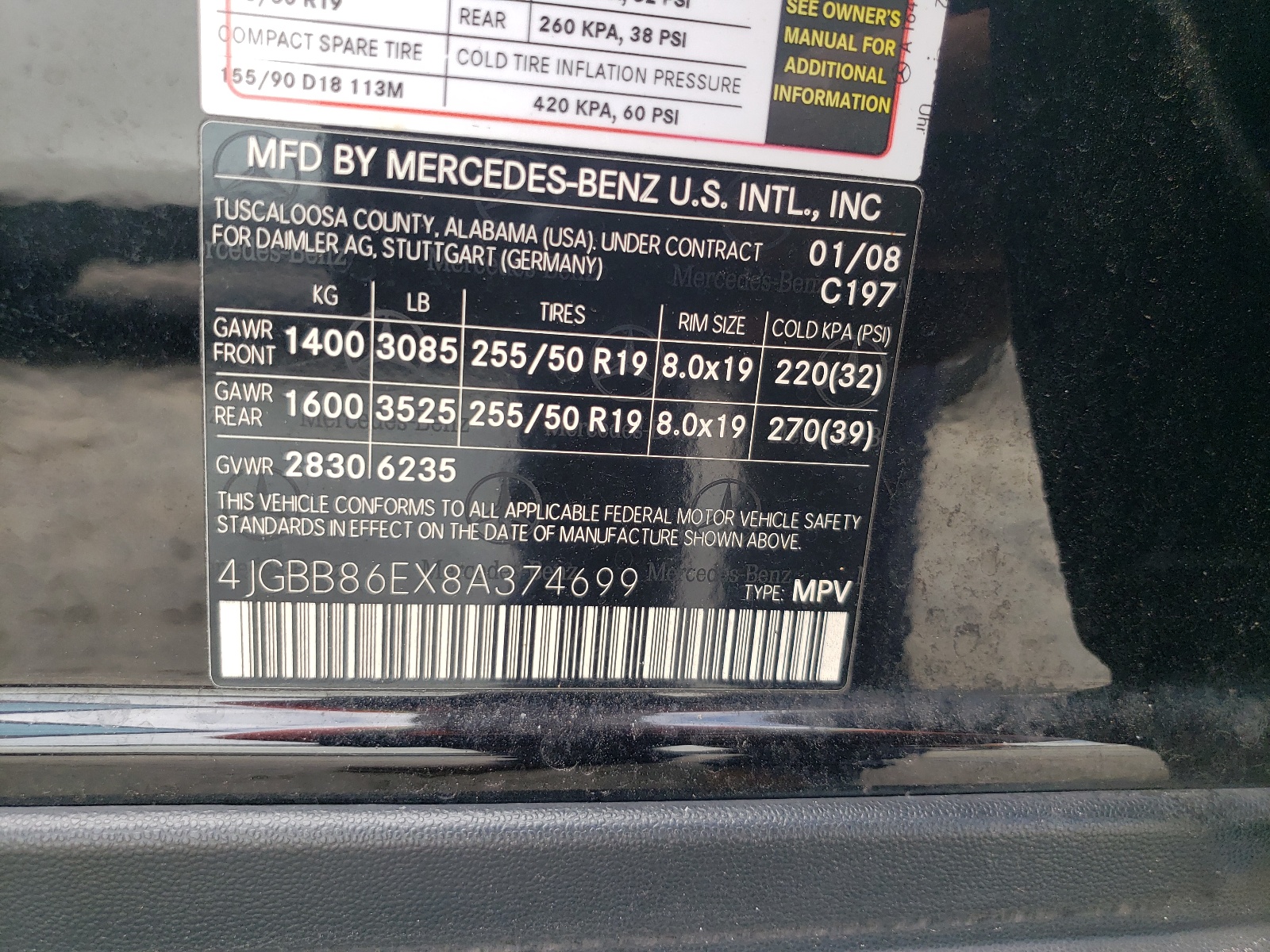 4JGBB86EX8A374699 2008 Mercedes-Benz Ml 350