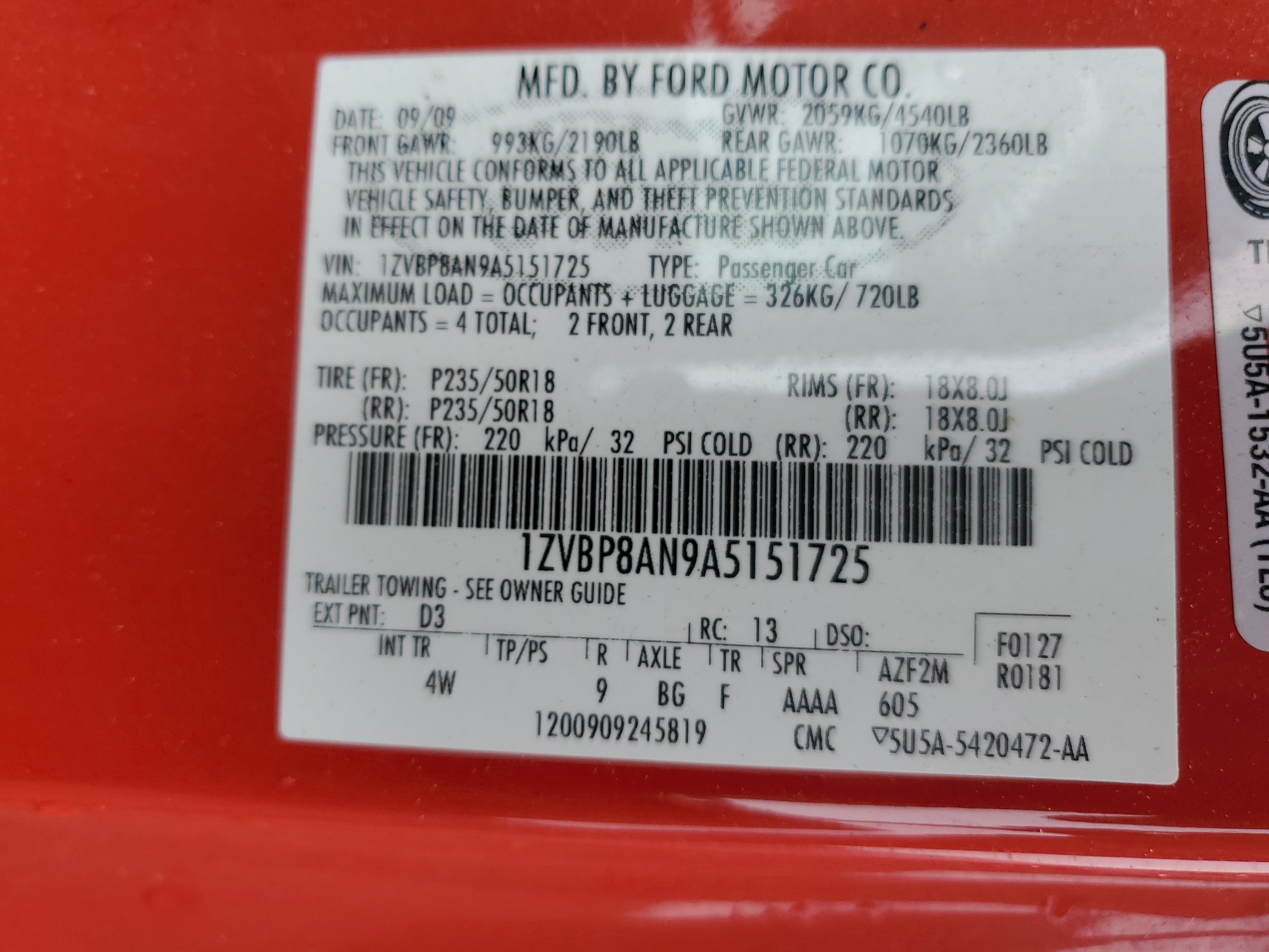 1ZVBP8AN9A5151725 2010 Ford Mustang