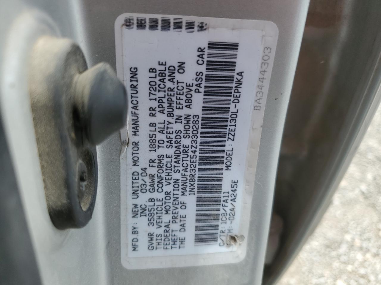 2004 Toyota Corolla Ce VIN: 1NXBR32E54Z330283 Lot: 63582054