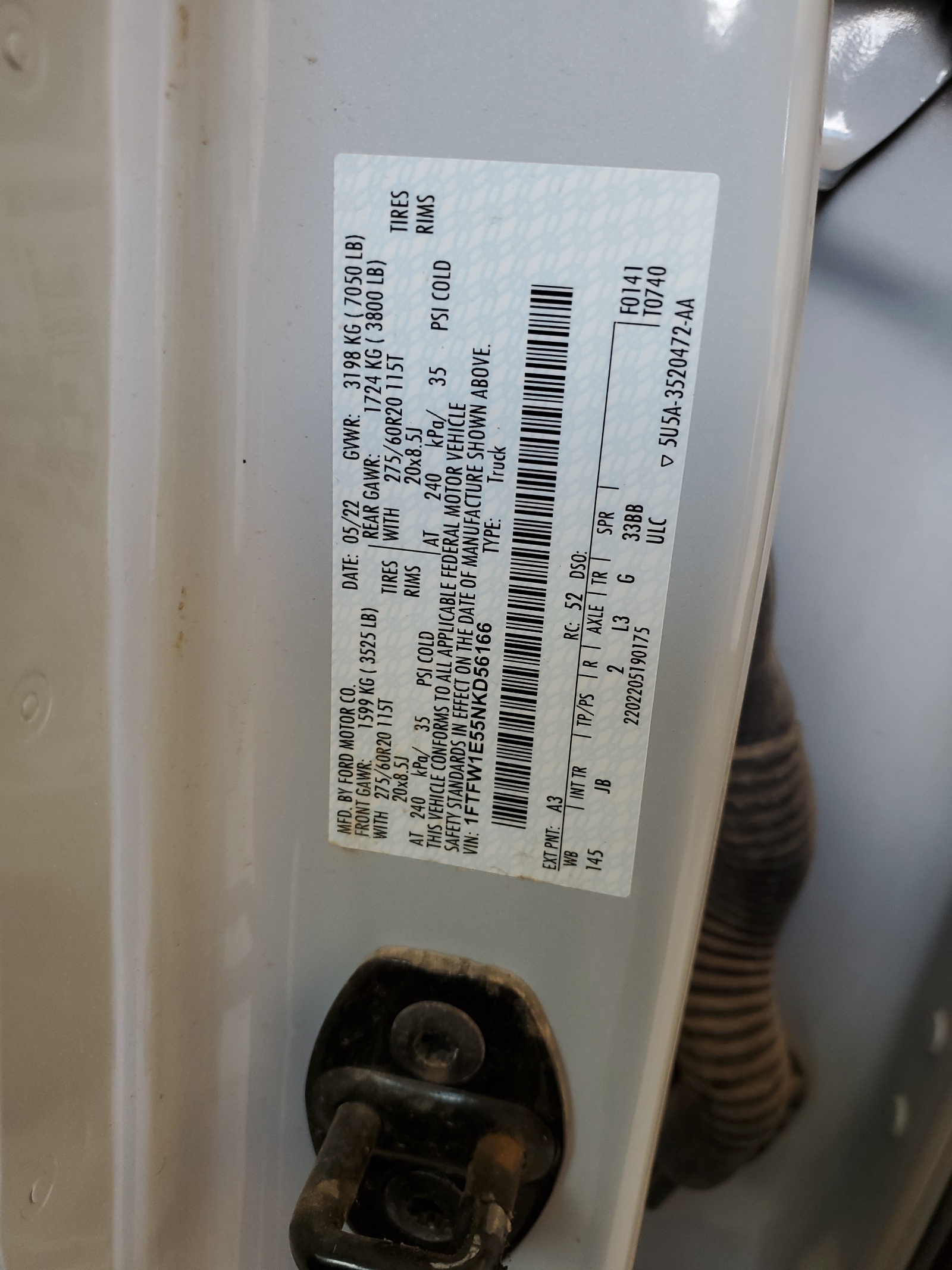 1FTFW1E55NKD56166 2022 Ford F150 Supercrew