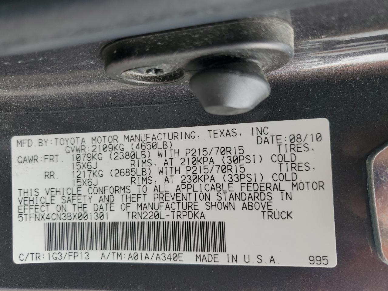 5TFNX4CN3BX001301 2011 Toyota Tacoma