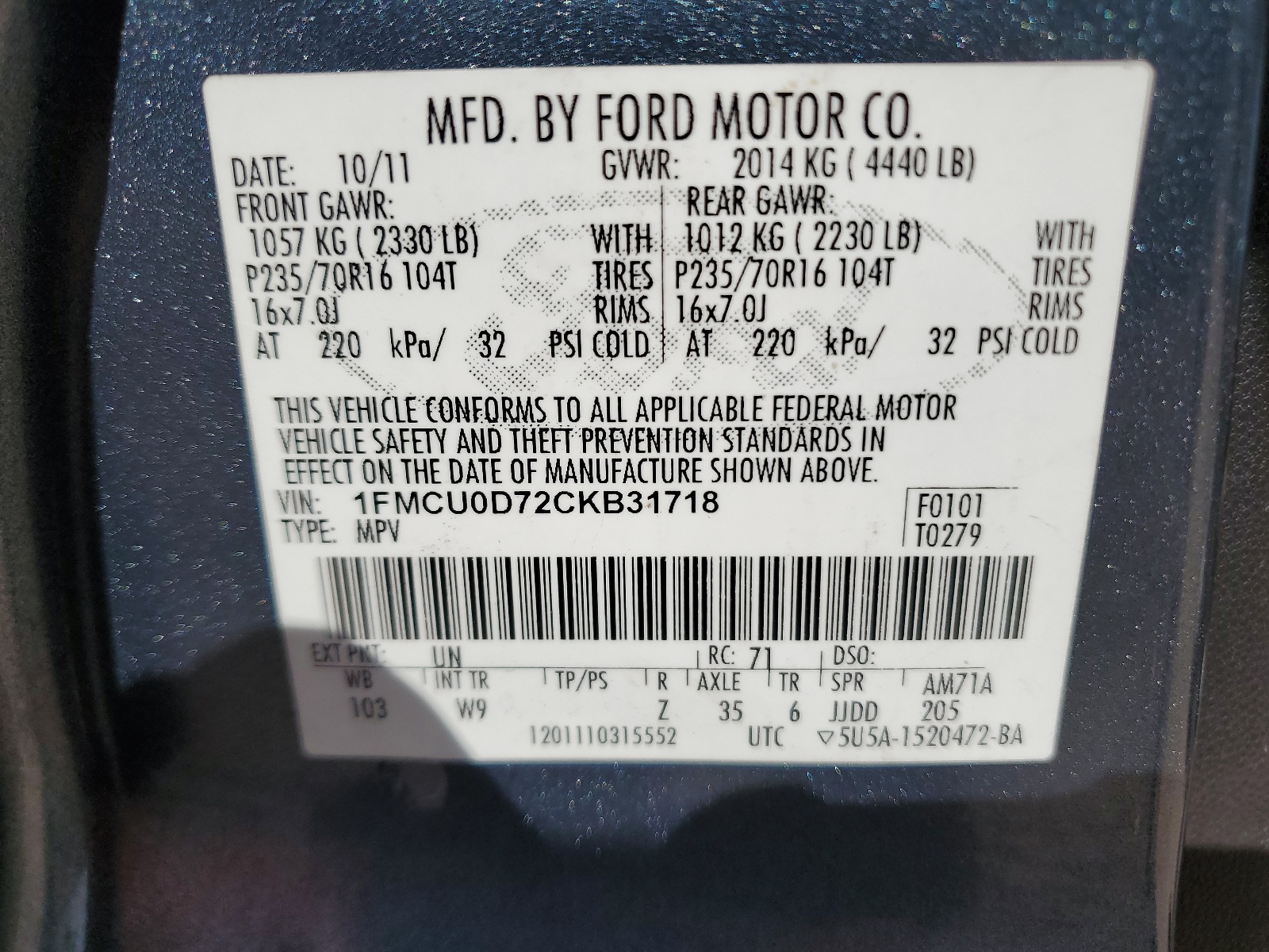 1FMCU0D72CKB31718 2012 Ford Escape Xlt