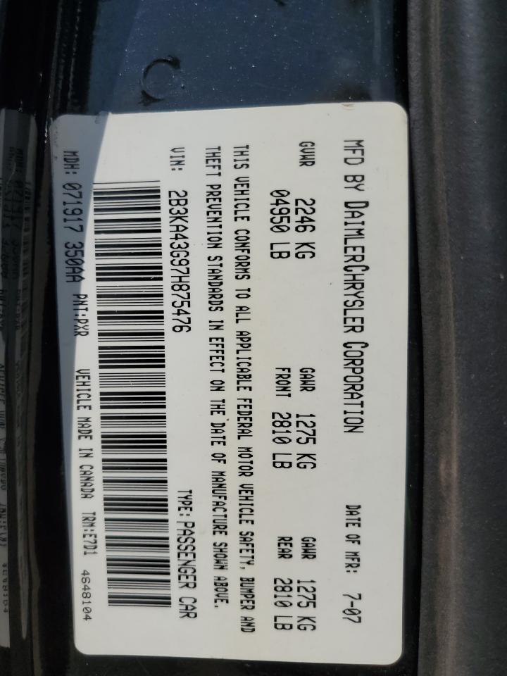2007 Dodge Charger Se VIN: 2B3KA43G97H875476 Lot: 65275064