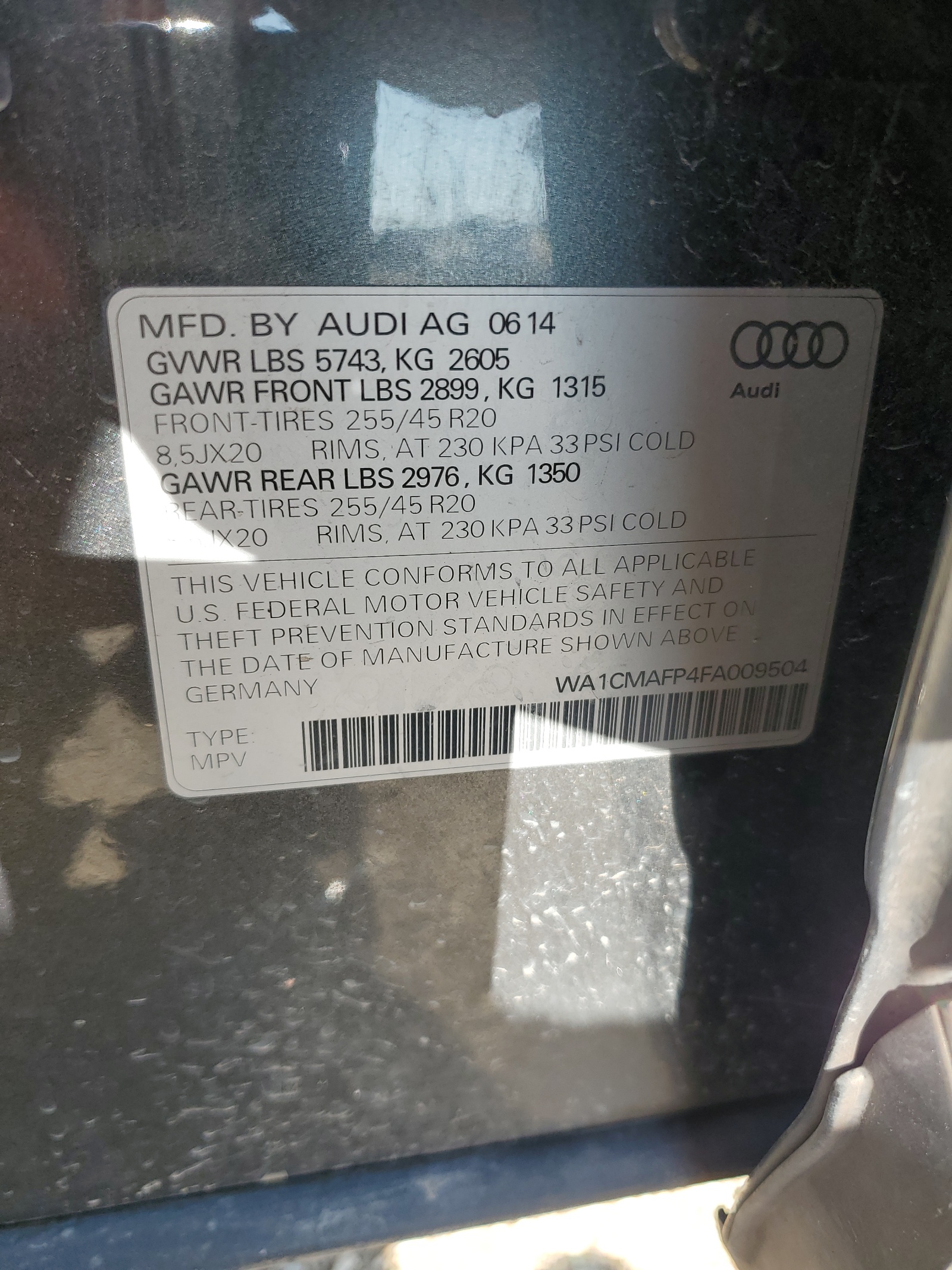 2015 Audi Q5 Tdi Premium Plus vin: WA1CMAFP4FA009504