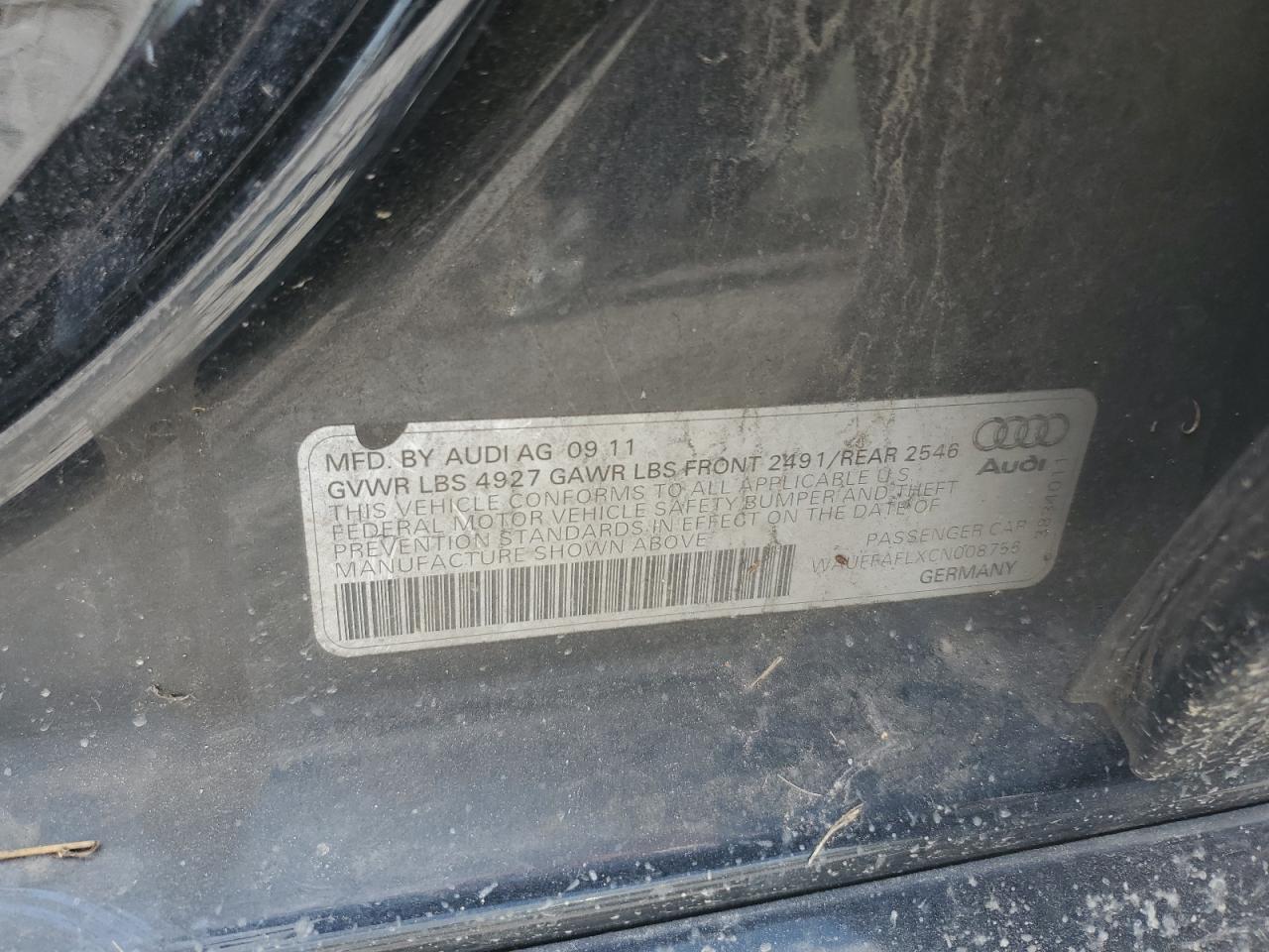 2012 Audi A4 Premium Plus VIN: WAUFFAFLXCN008756 Lot: 61772754