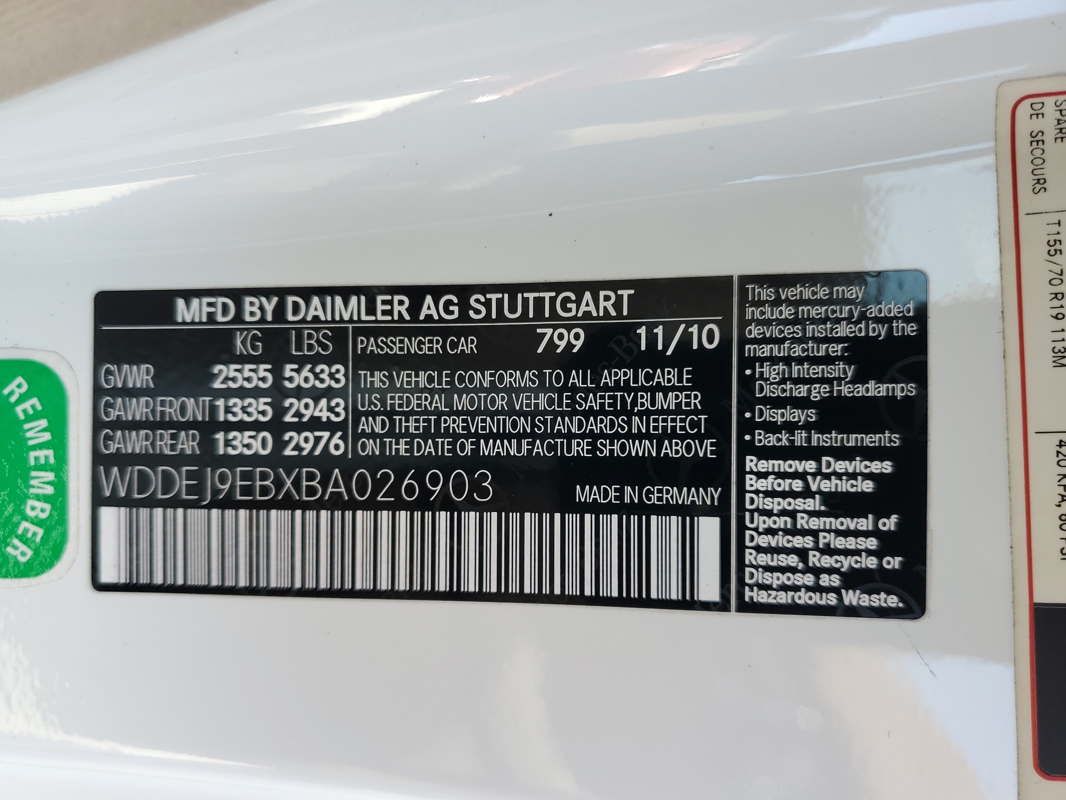 WDDEJ9EBXBA026903 2011 Mercedes-Benz Cl 550 4Matic