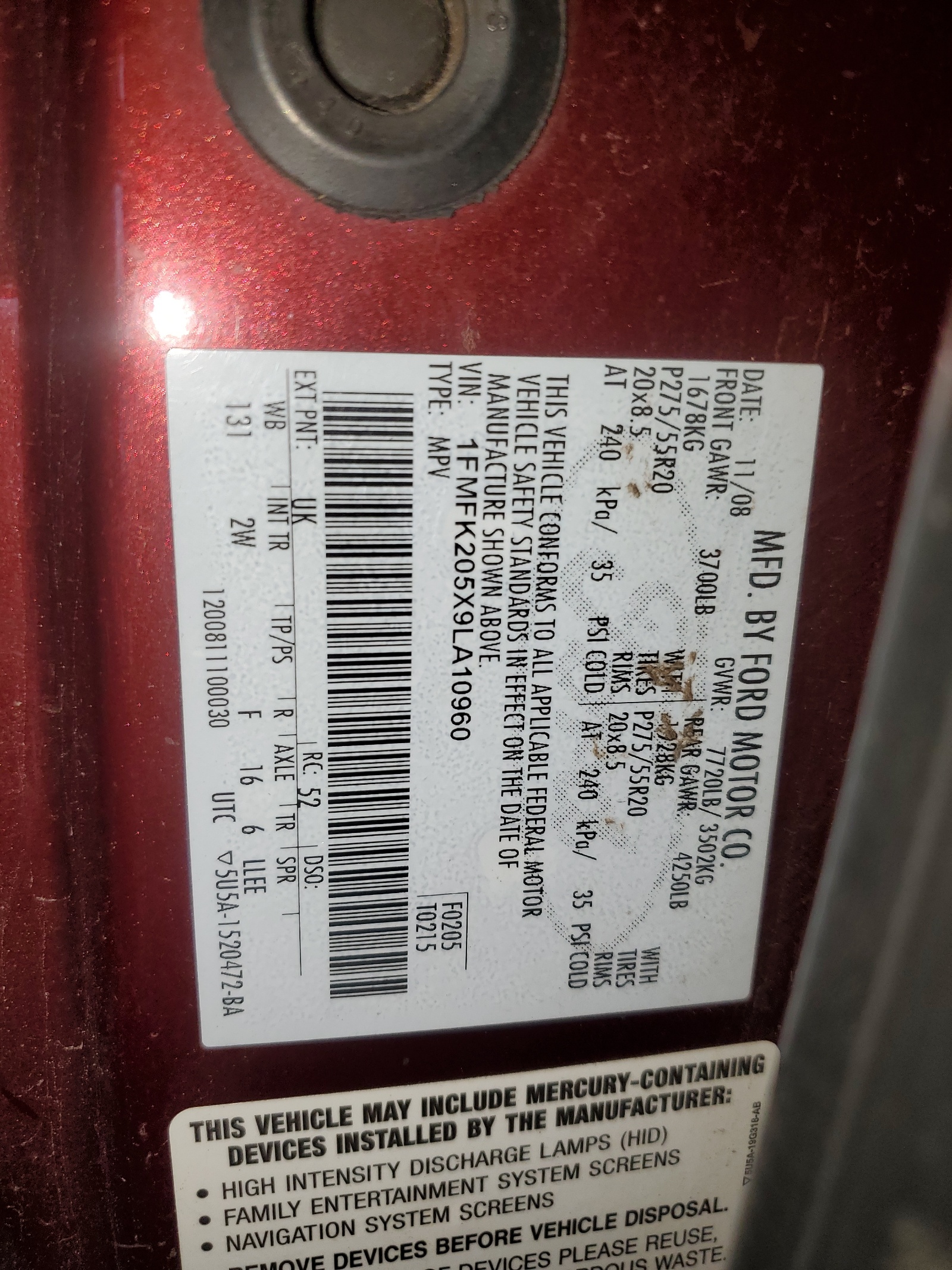 1FMFK205X9LA10960 2009 Ford Expedition El Limited