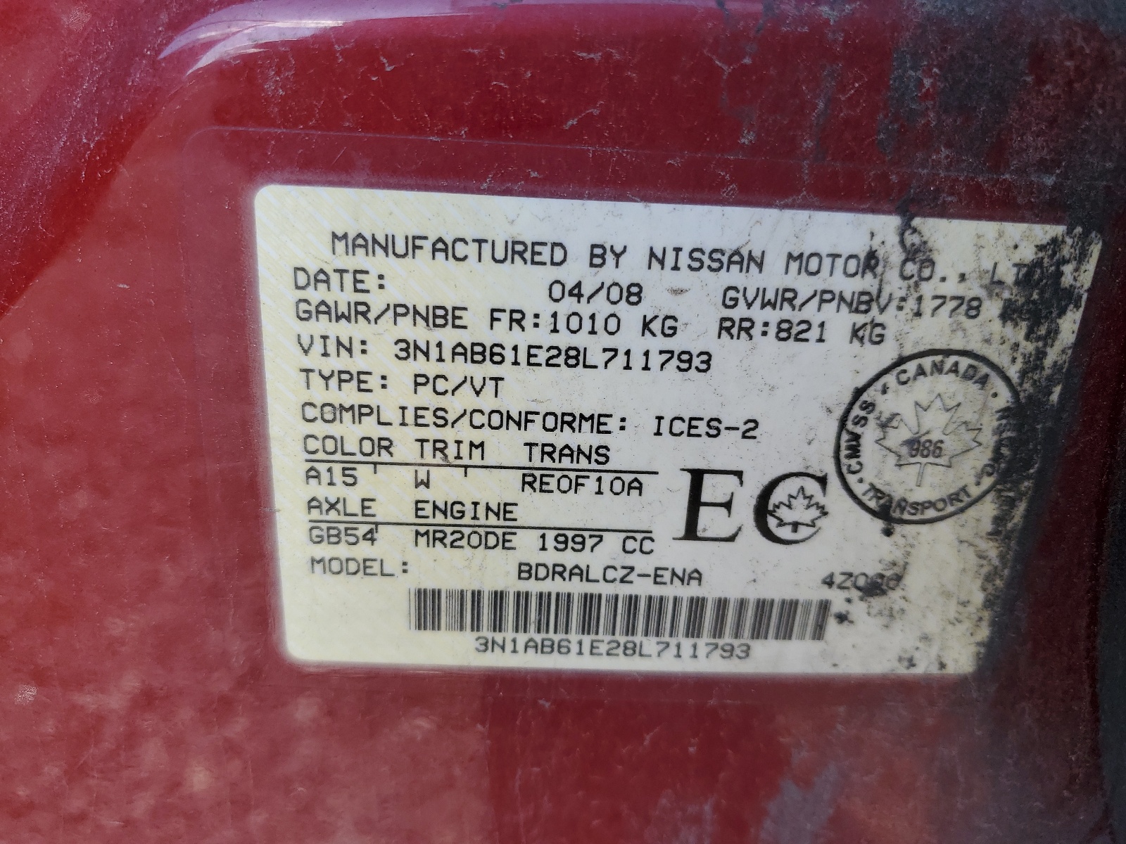 3N1AB61E28L711793 2008 Nissan Sentra 2.0