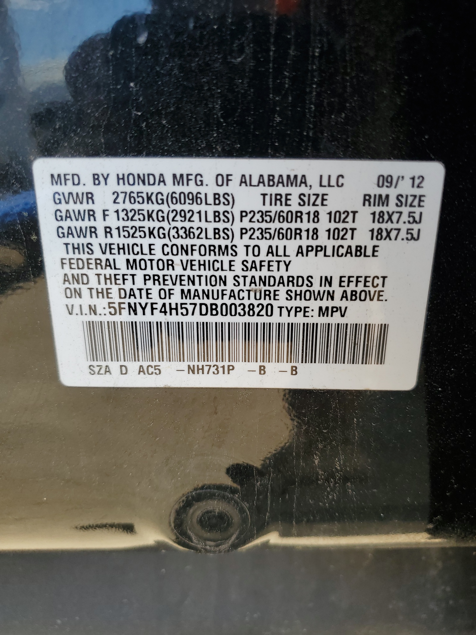 5FNYF4H57DB003820 2013 Honda Pilot Exl