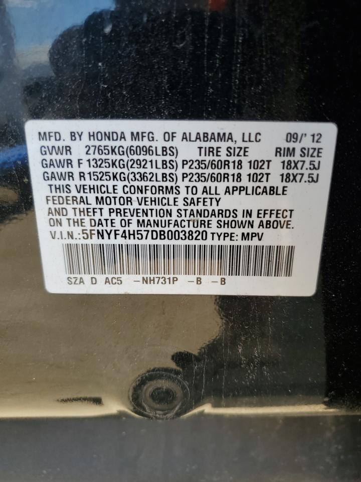 2013 Honda Pilot Exl VIN: 5FNYF4H57DB003820 Lot: 62530294