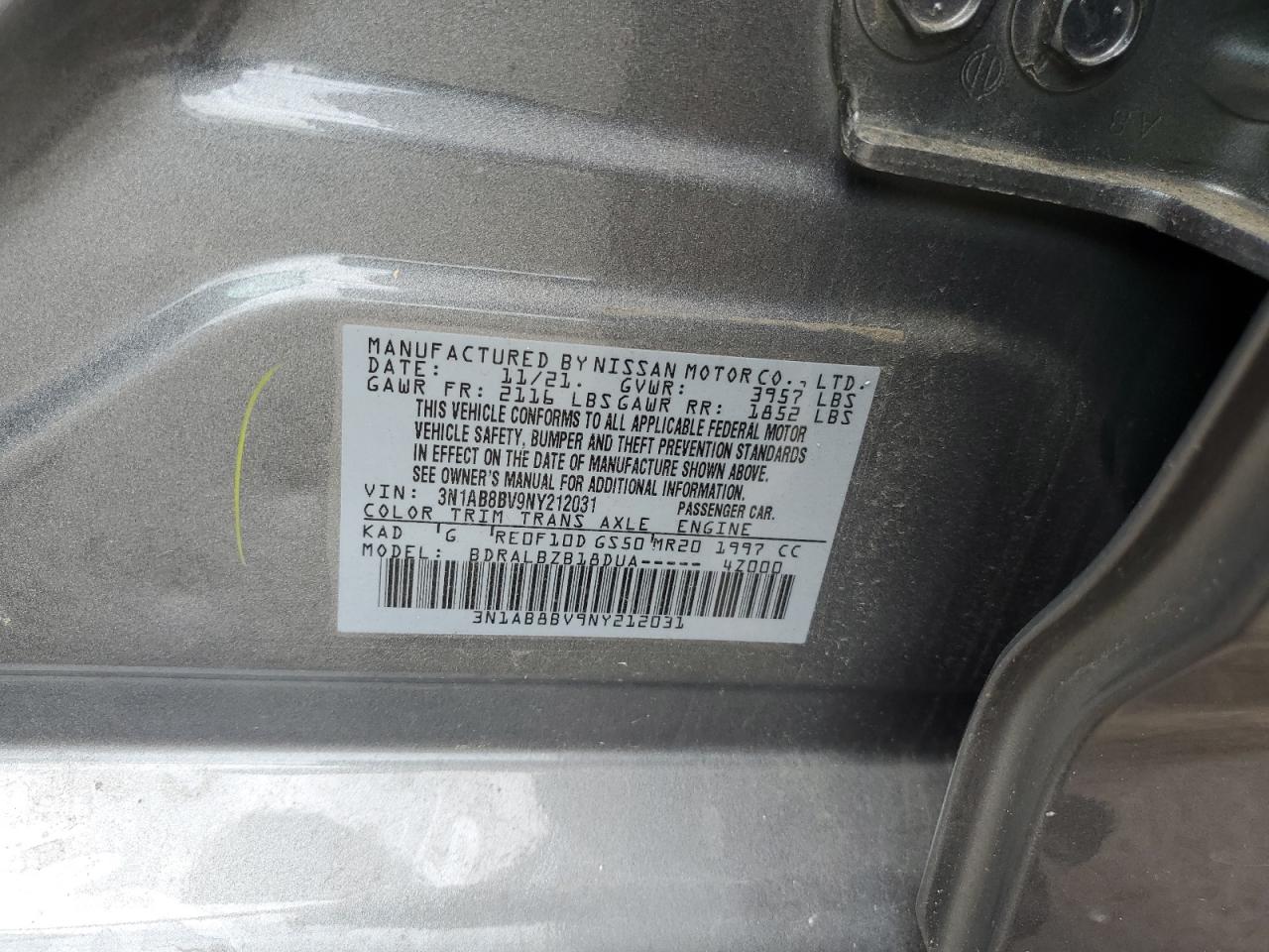 2022 Nissan Sentra S VIN: 3N1AB8BV9NY212031 Lot: 64449174