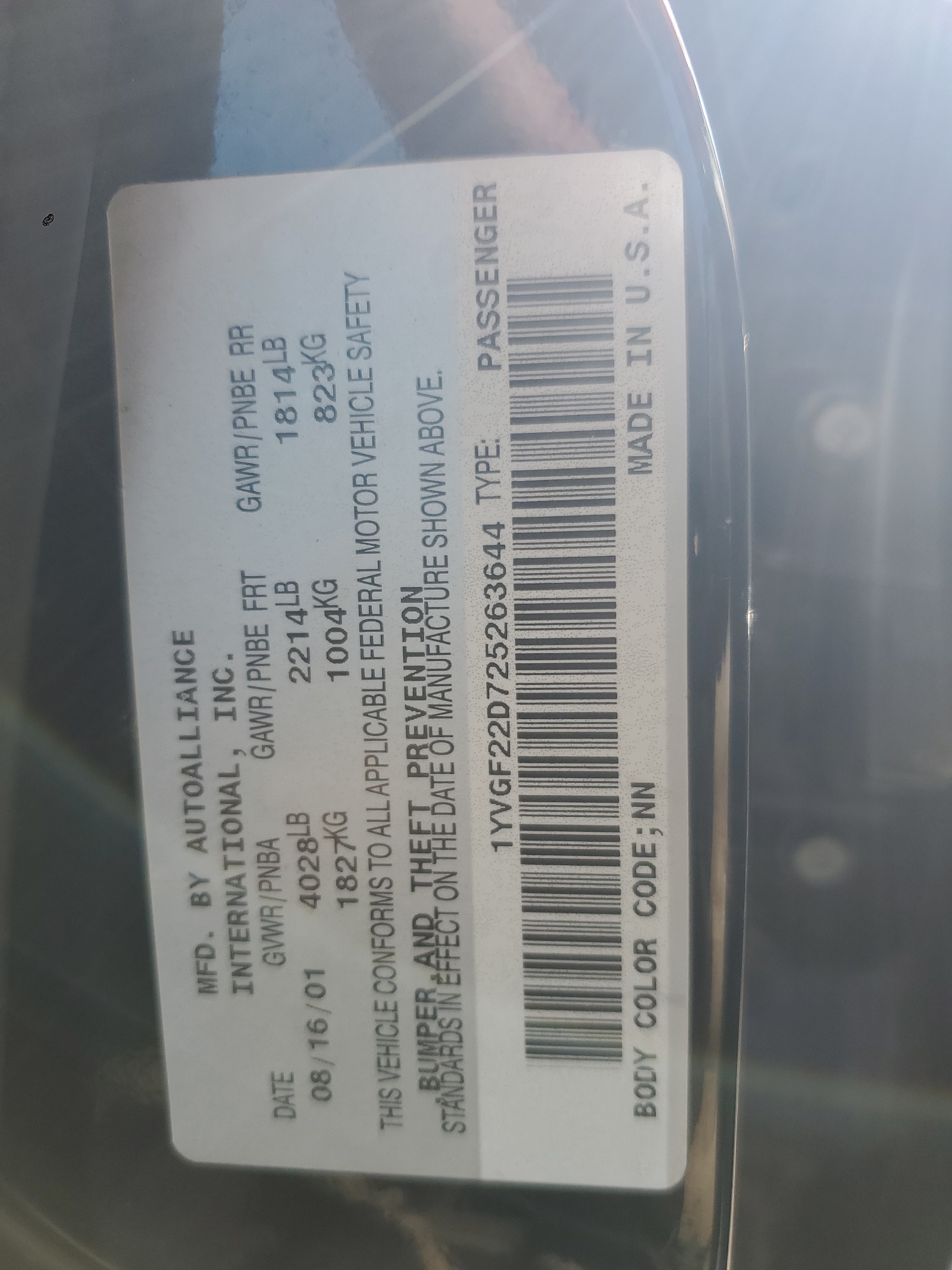 1YVGF22D725263644 2002 Mazda 626 Es