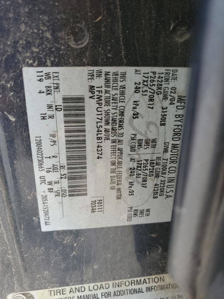 2004 Ford Expedition Eddie Bauer VIN: 1FMPU17L54LB14374 Lot: 65482814