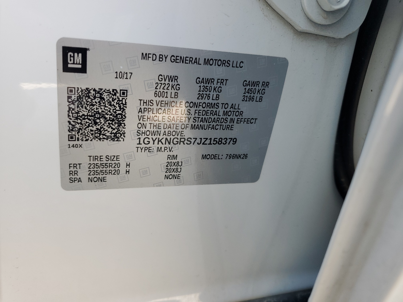 1GYKNGRS7JZ158379 2018 Cadillac Xt5 Platinum