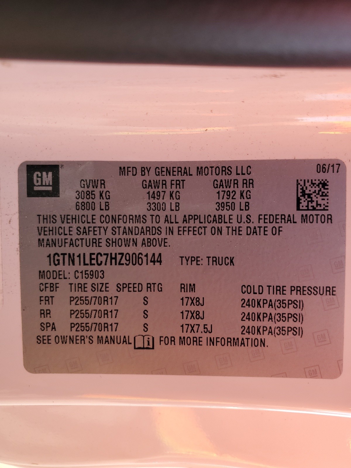 1GTN1LEC7HZ906144 2017 GMC Sierra C1500