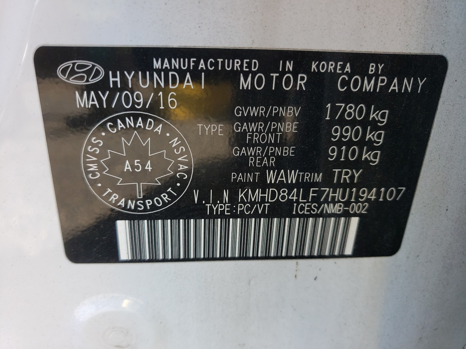 KMHD84LF7HU194107 2017 Hyundai Elantra Se