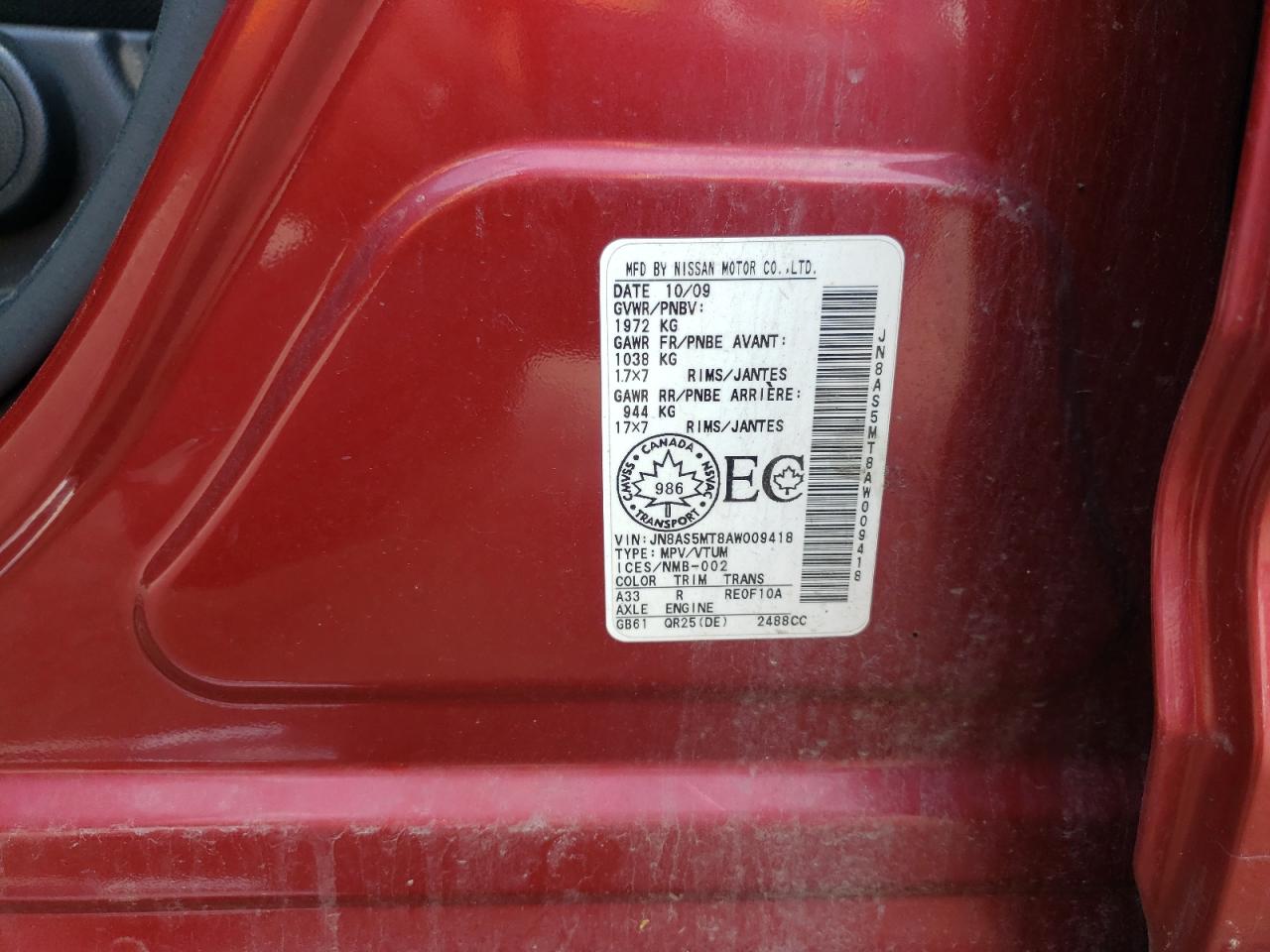 2010 Nissan Rogue S VIN: JN8AS5MT8AW009418 Lot: 63613094