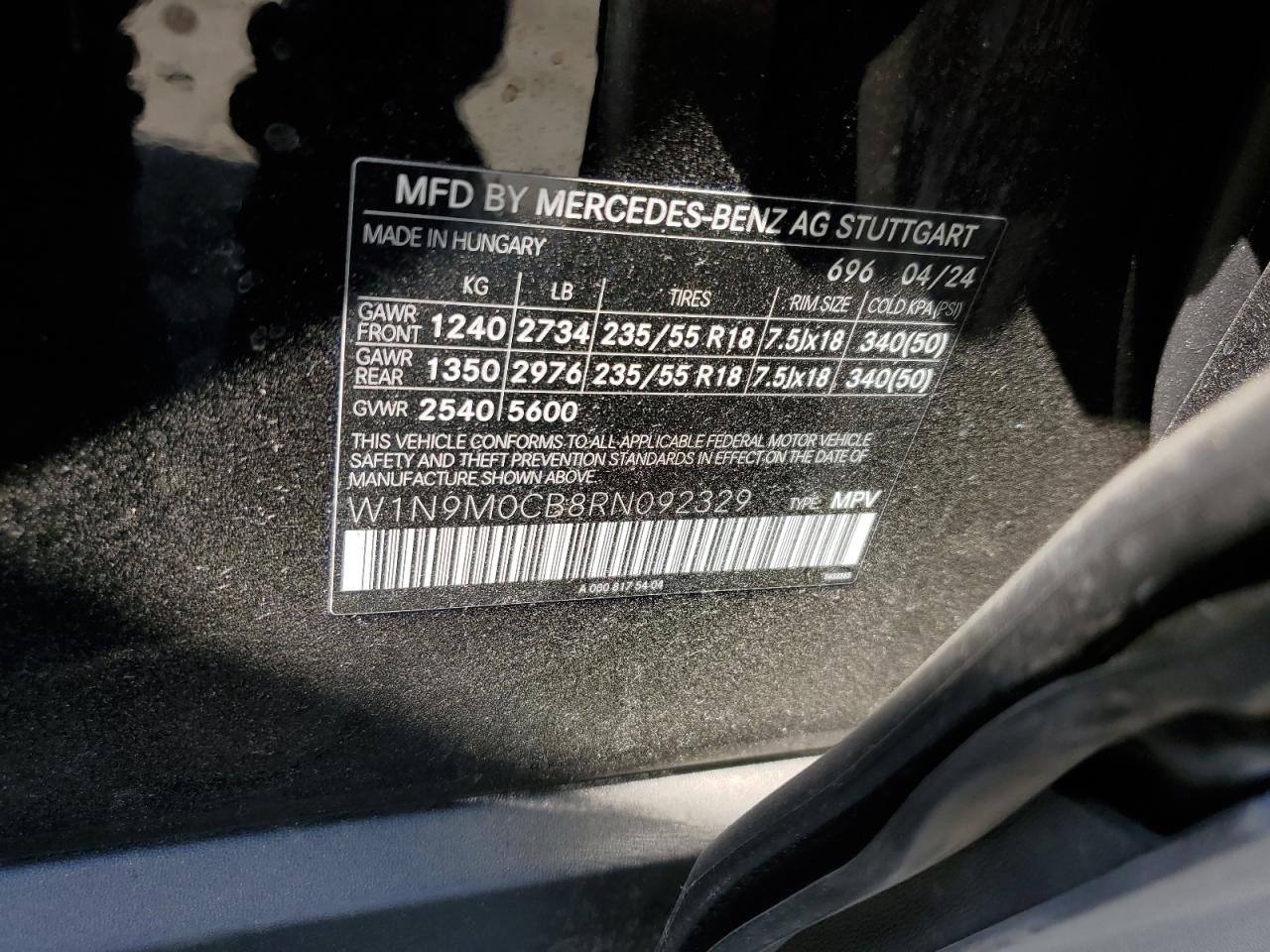 W1N9M0CB8RN092329 2024 Mercedes-Benz Eqb 250+