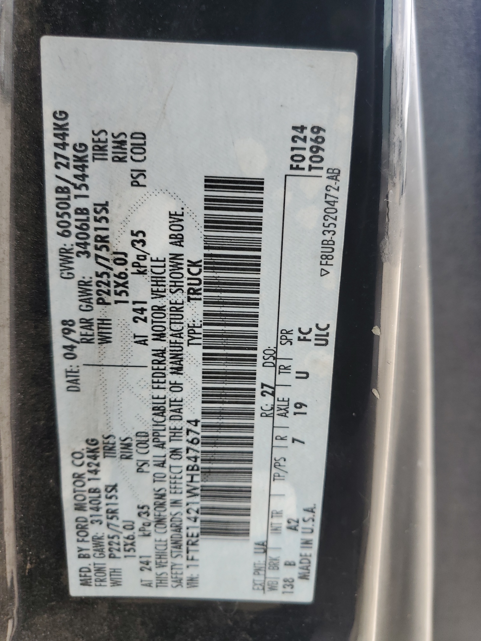 1FTRE1421WHB47674 1998 Ford Econoline E150 Van