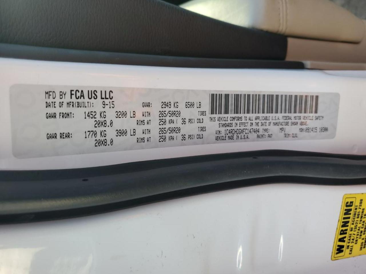 2015 Dodge Durango Limited VIN: 1C4RDHDGXFC147404 Lot: 64937134