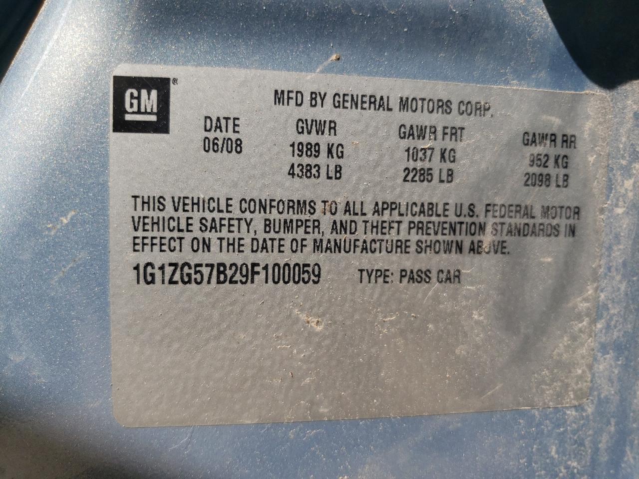 2009 Chevrolet Malibu Ls VIN: 1G1ZG57B29F100059 Lot: 61738904