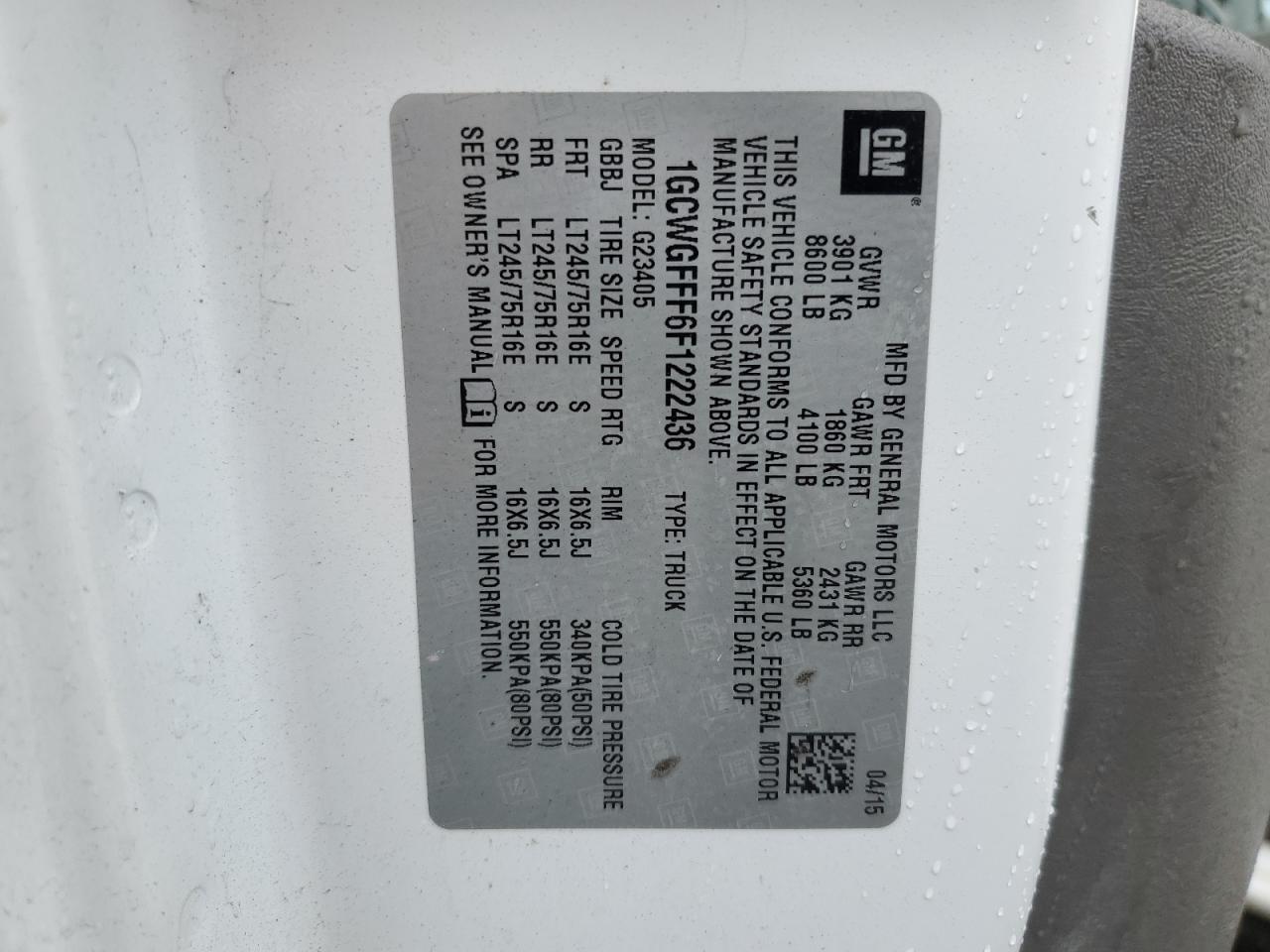 2015 Chevrolet Express G2500 VIN: 1GCWGFFF6F1222436 Lot: 63976204