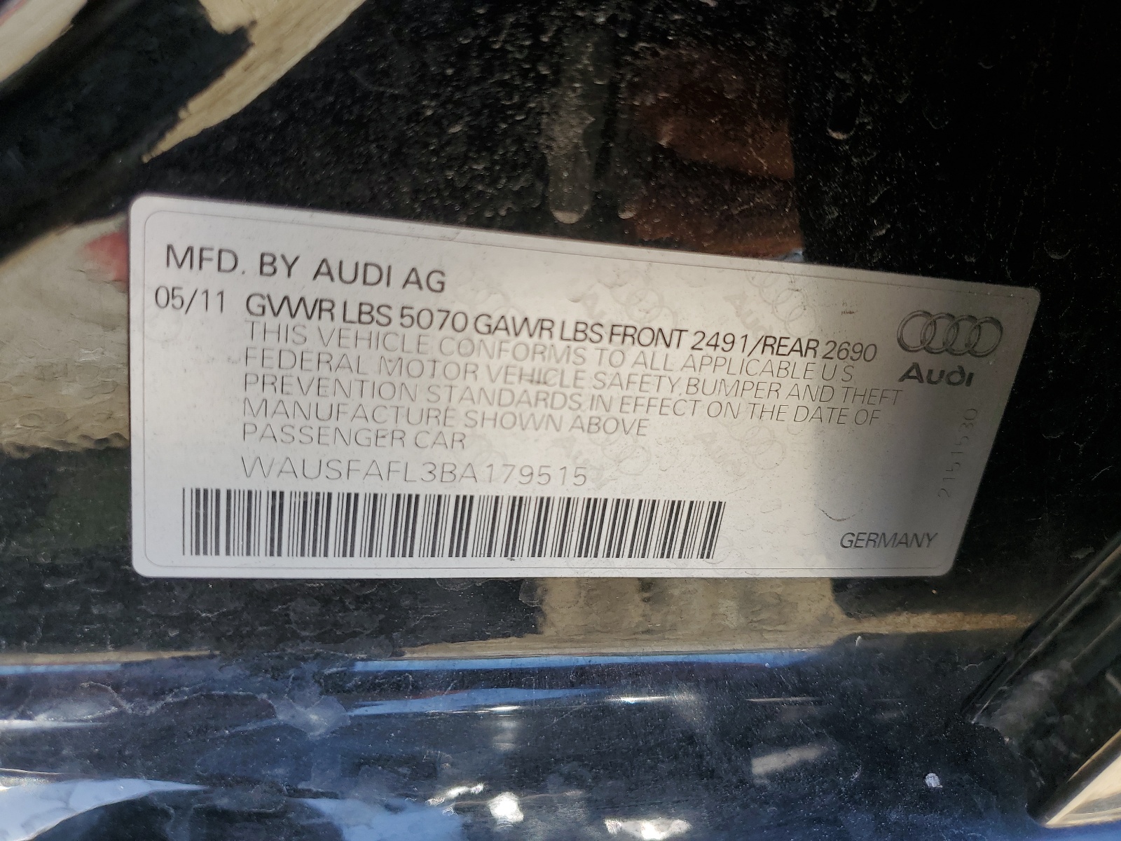 WAUSFAFL3BA179515 2011 Audi A4 Premium