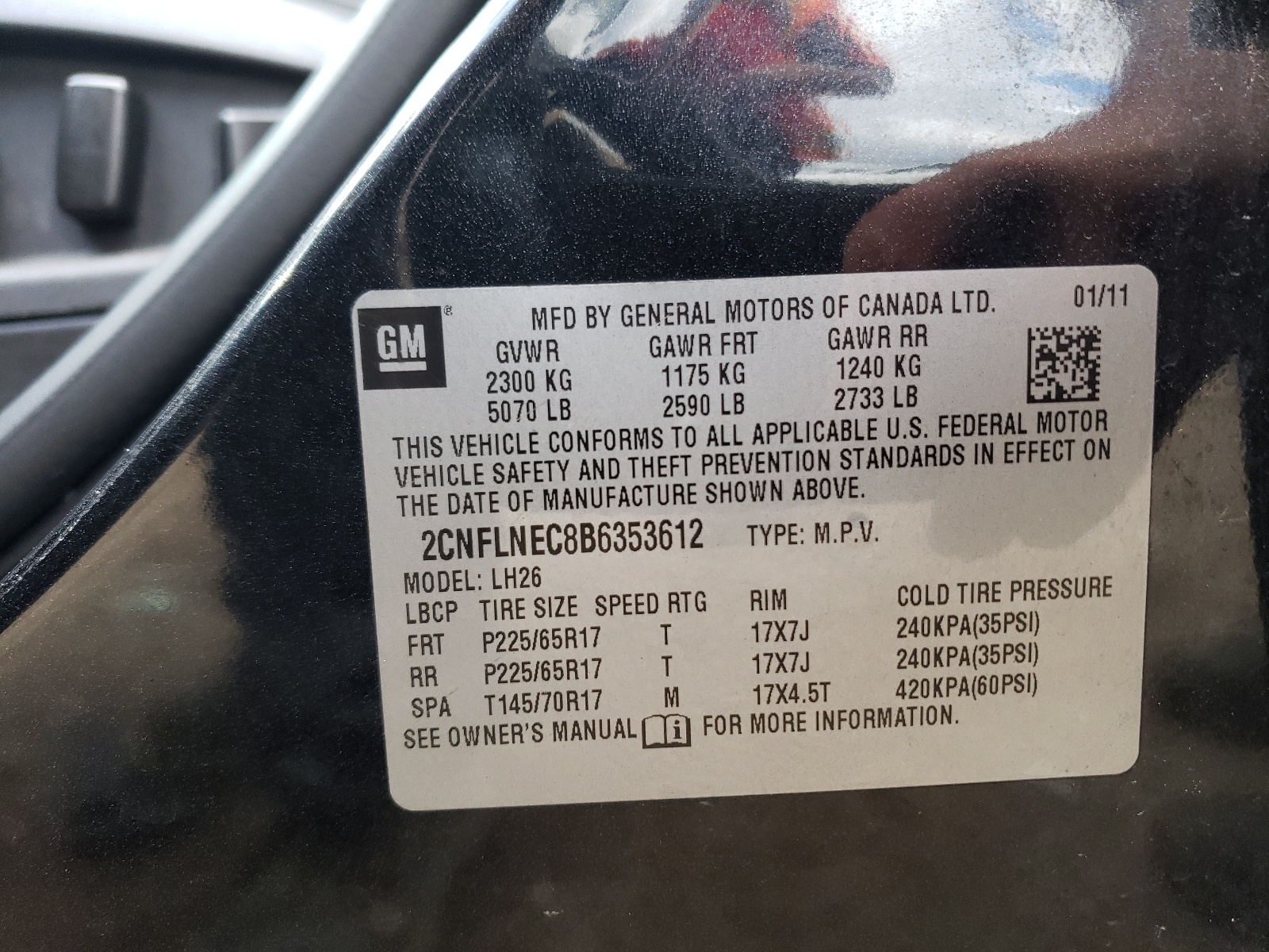 2CNFLNEC8B6353612 2011 Chevrolet Equinox Lt