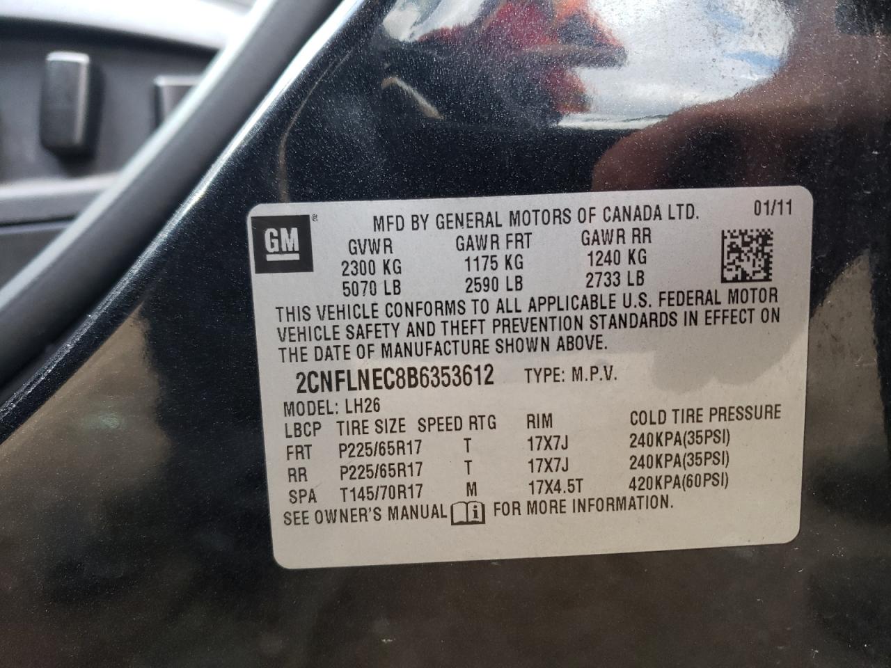 2011 Chevrolet Equinox Lt VIN: 2CNFLNEC8B6353612 Lot: 63319964