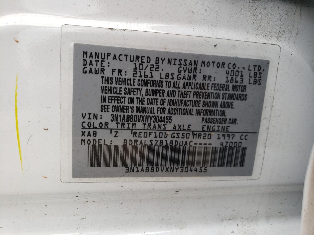 2022 Nissan Sentra Sr VIN: 3N1AB8DVXNY304455 Lot: 64993744