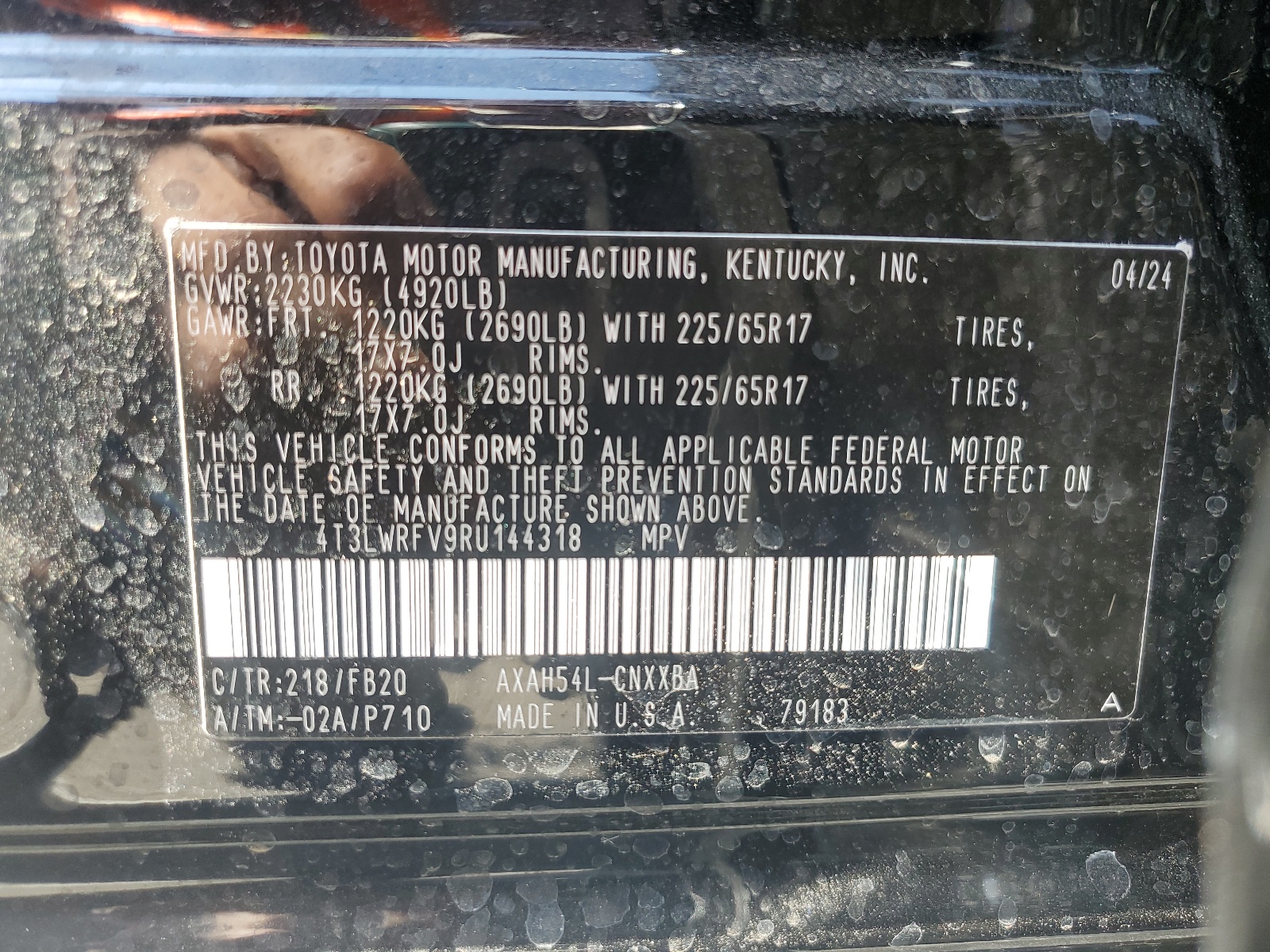 4T3LWRFV9RU144318 2024 Toyota Rav4 Le