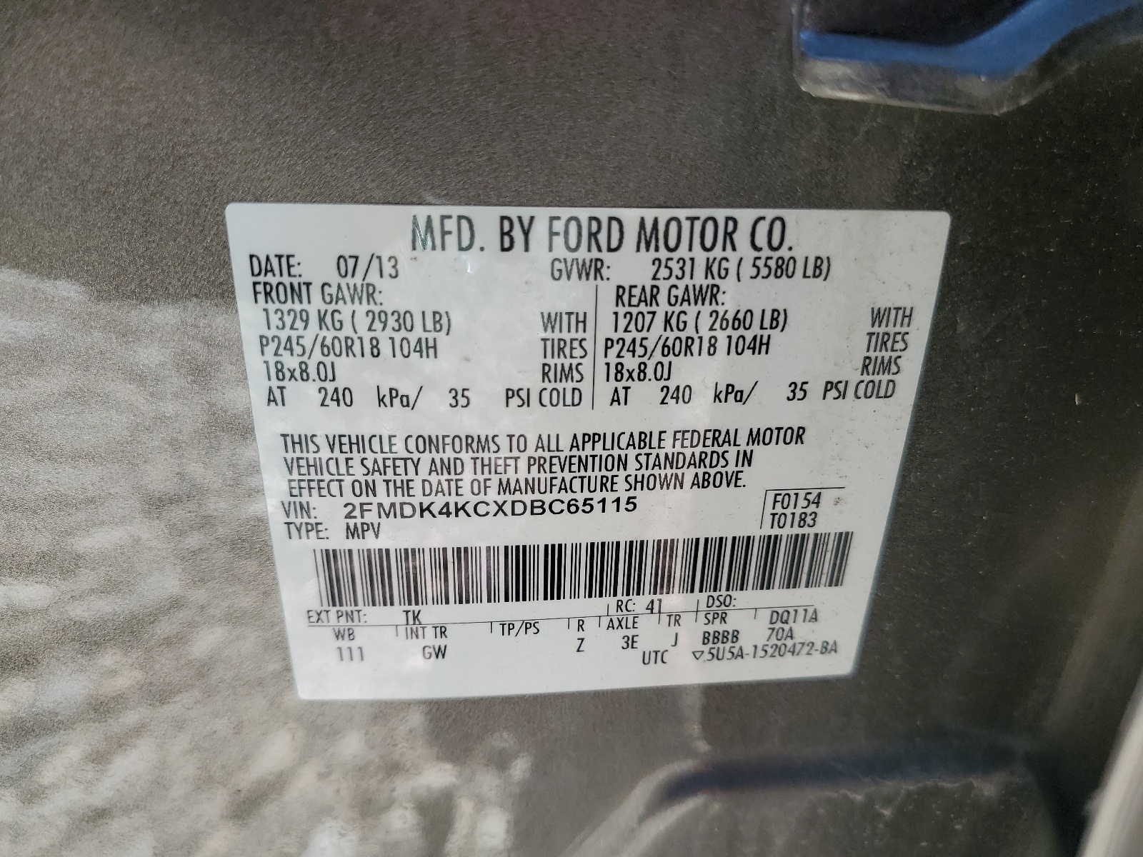 2FMDK4KCXDBC65115 2013 Ford Edge Limited